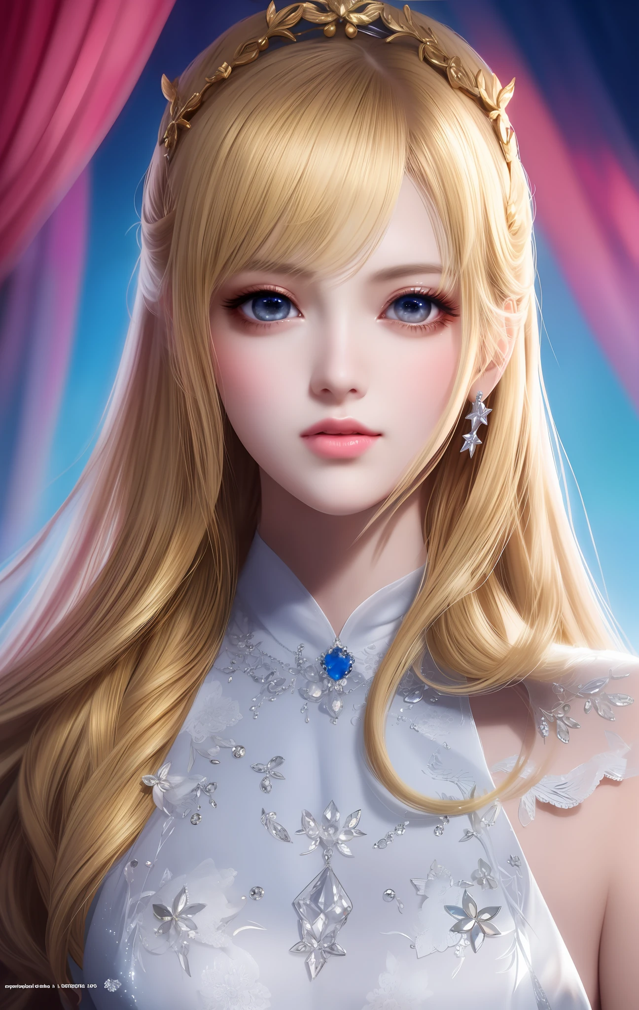 animesque、anime styled、ssmile、portraitures、Beautifully moisturized amber eyes like clear glass、Beautiful blonde hair without hair ornaments, extremely detailed eye and face, Beautiful detailed eyes, huge filesize, ultra-detailliert, hight resolution, ighly detailed, top-quality, masterpiece, illustratio, ighly detailed, nffsw, unification, 8k wallpaper, splendid, finely detail, 30Year old girl