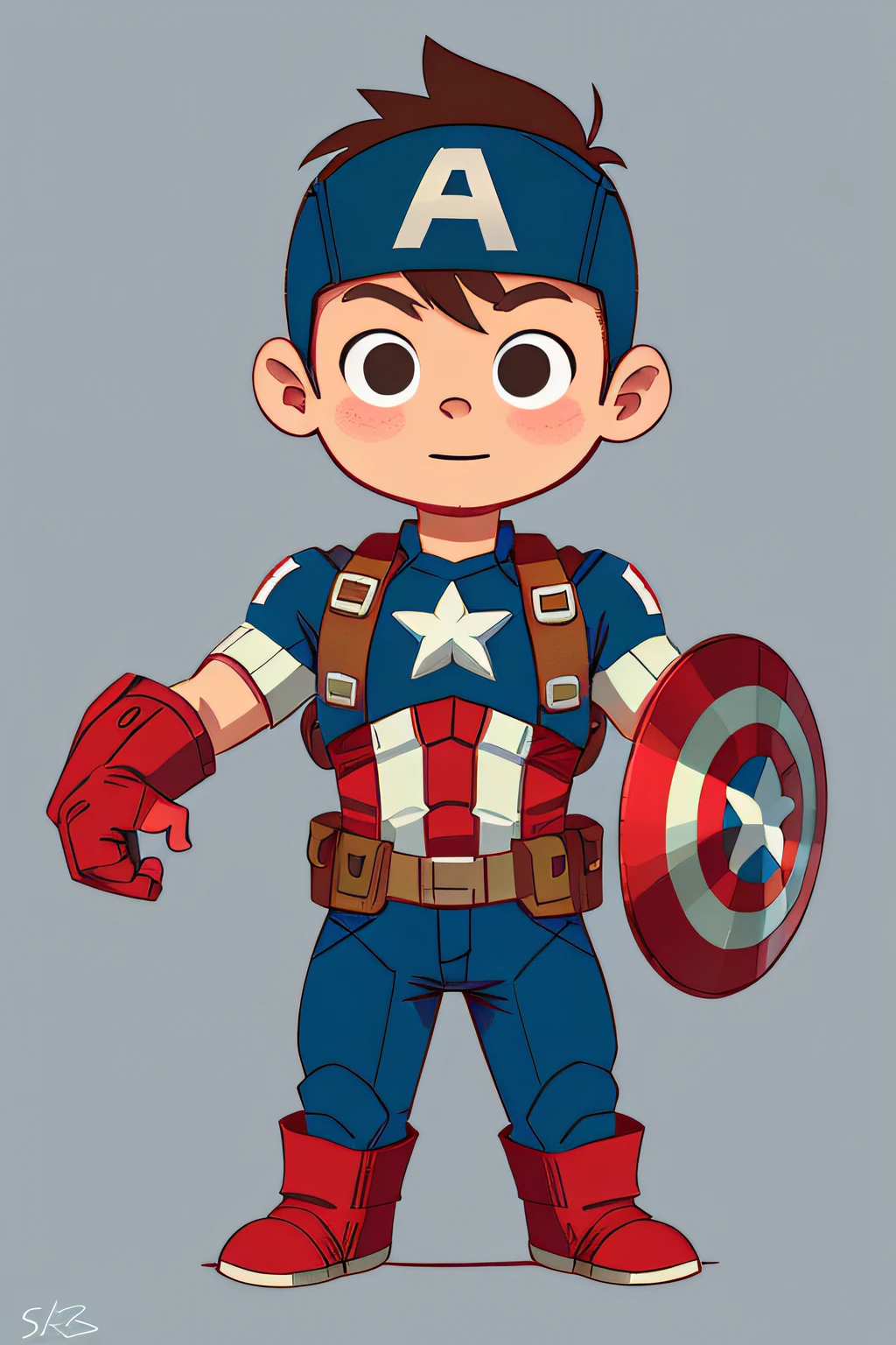 Captain America, Estilo Chibi, vingador, child style, corpo inteiro, menino, sexo masculino, (corpo inteiro) fofo, ( Stock position) ((Correct position)) ((Fix hand))