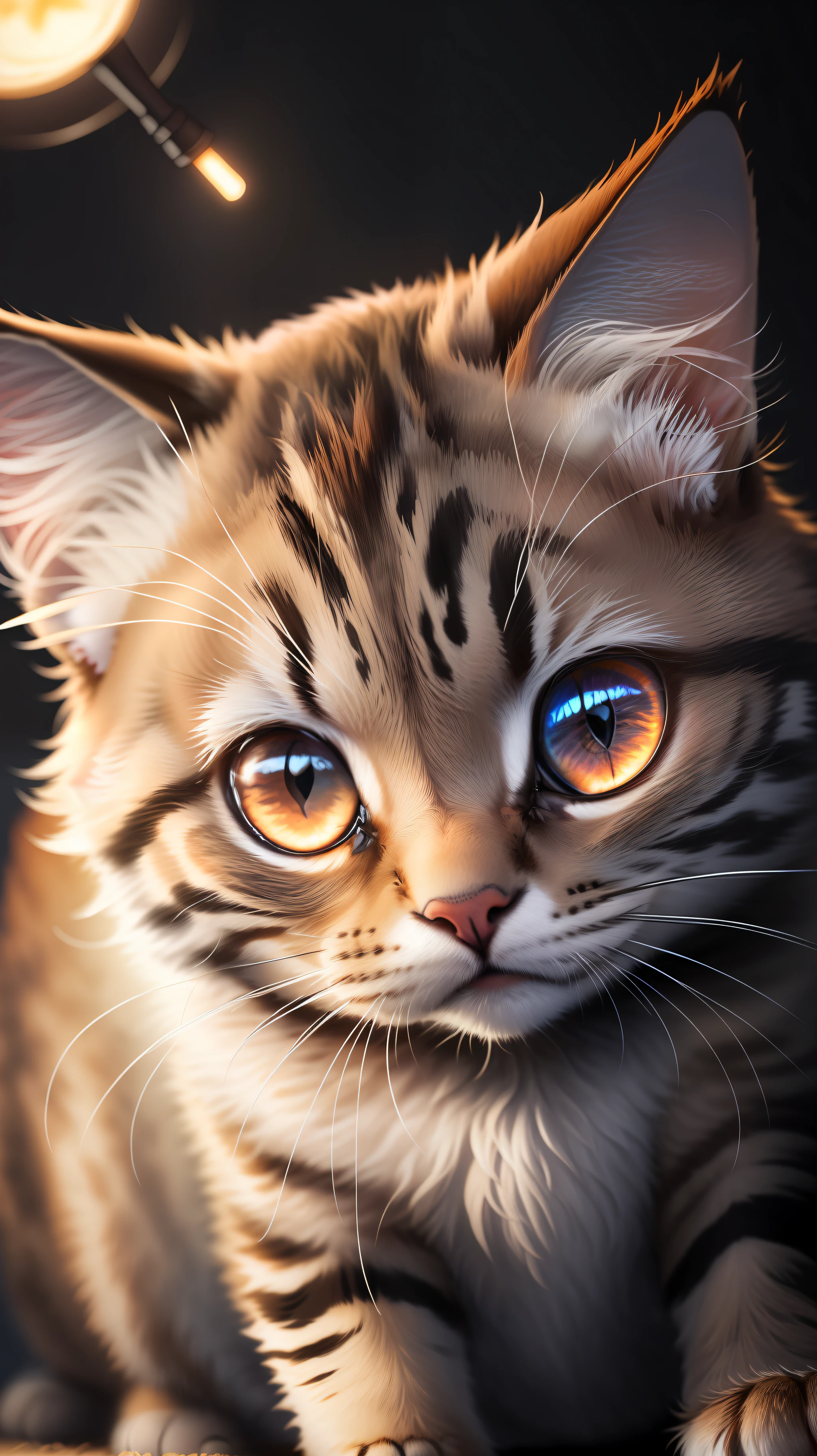 Small Baby cute cat,baby cute cat in dark night and cat eye is glowing red light, high quality,high resolution,dark background