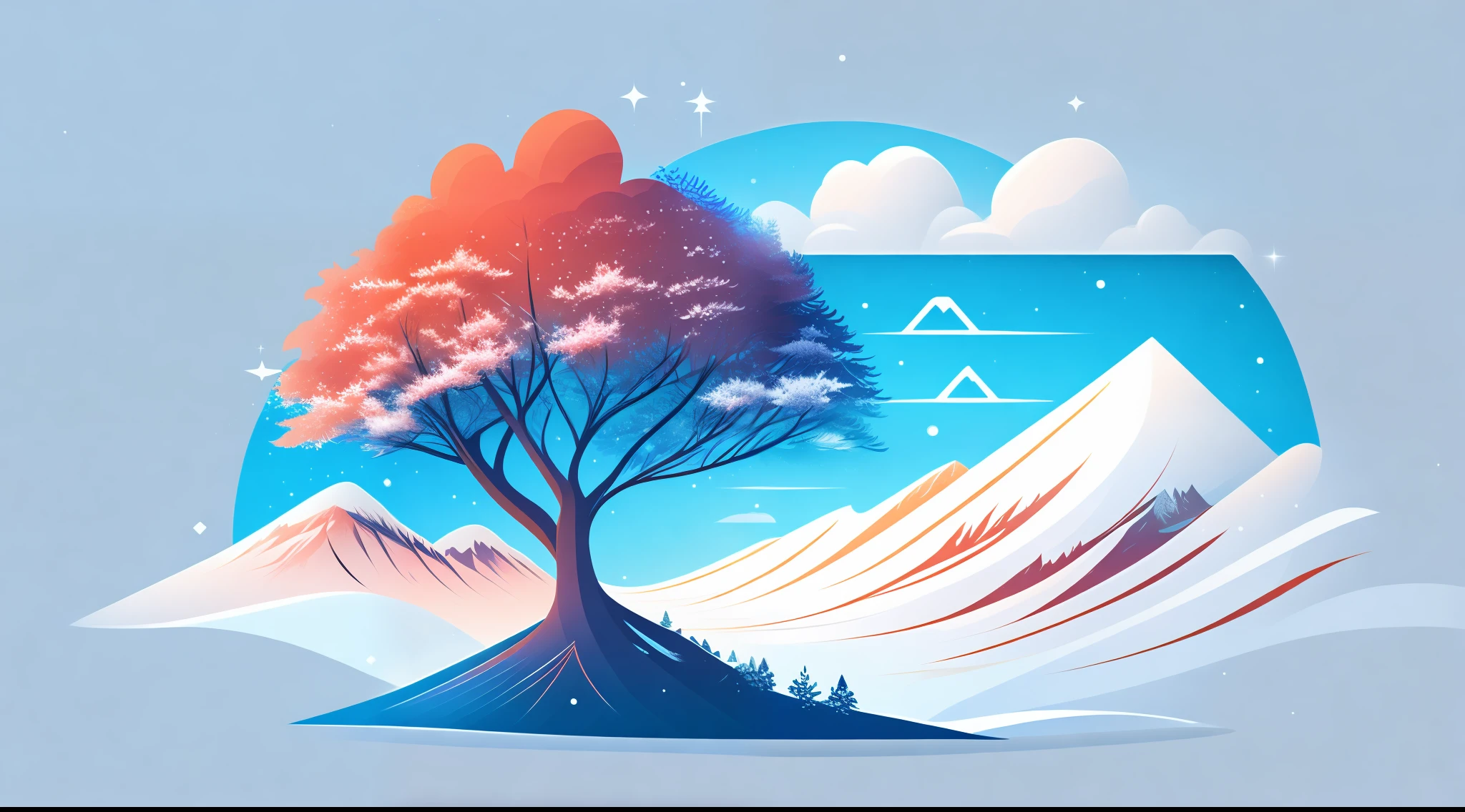 a spruice tree in a winter landscape, tshirt design, rzminjourney, vector-art