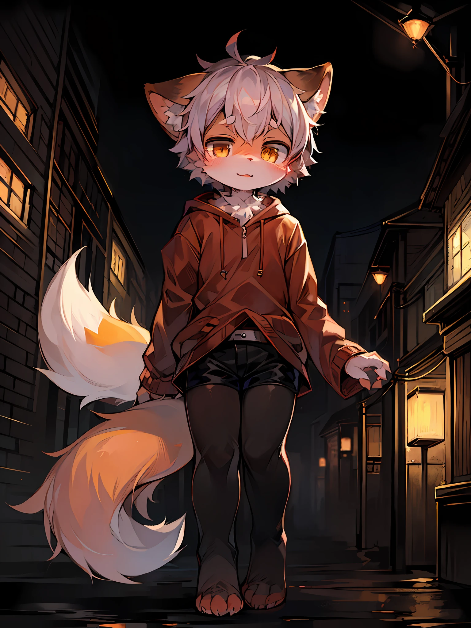 (Dark Environment: 0.8), Masterpiece, High Quality, Abstract Res, Digital Painting\(artwork\), by Dagasi, Yupa, Kiyosan, (Anthro, Fluffy Fur, Character Focus: 1.1), Anthro Male Cat, Short Hair, Portrait , bright eyes, panorama, character focus. (Detailed background: 0.7), solo, furry, furry female, male focus, anthr, (full body fur, fluffy tail,