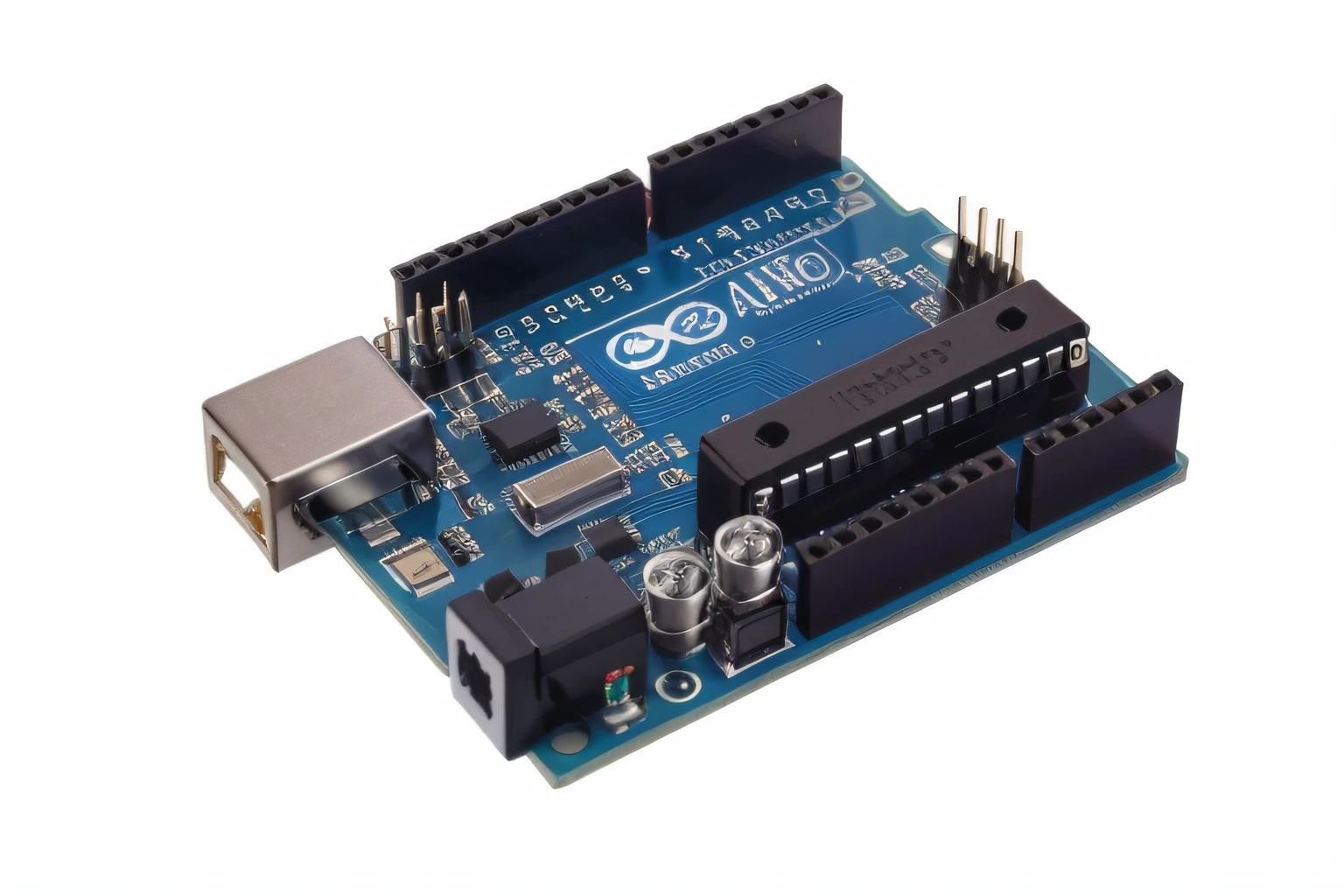 Um close up de uma placa azul com um cabo USB conectado, Arduino, Adafruit, hardware, microchip, electronic components, Diy, circuito, labrador, digital render, imagem do produto de alta qualidade", em 2 0 1 2, LED, microchip, o microchip, h 6 4 0, h 640, robotical, motherboard