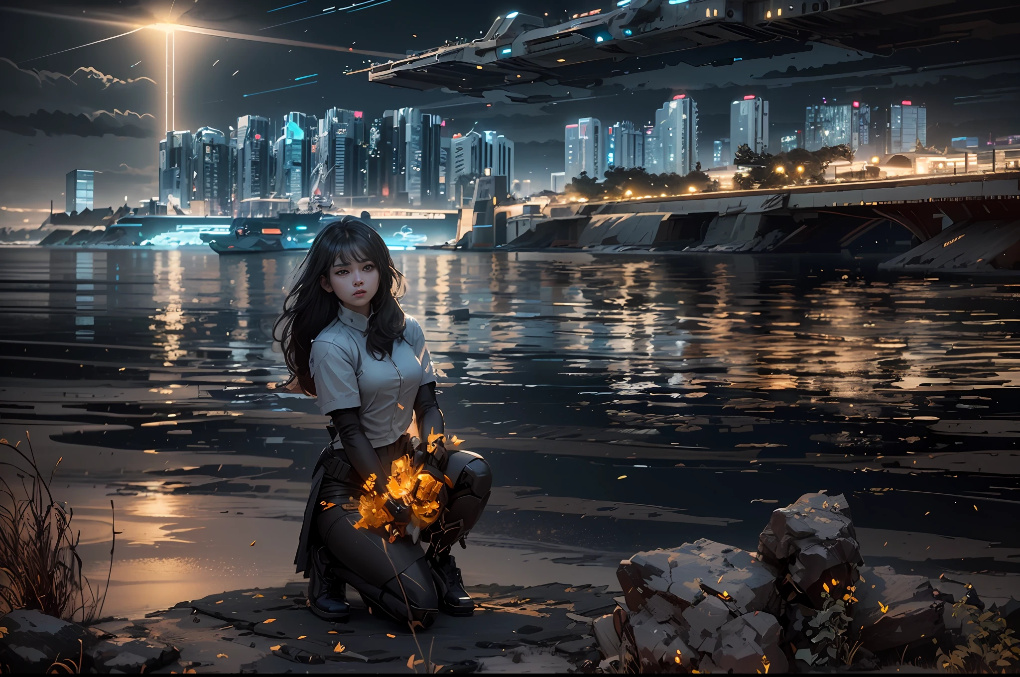 ((Best Quality)), ((Masterpiece)), (Very Detailed: 1.3), 3D, Icaru valkirie-mecha, Beautiful cyberpunk woman using crown, sci-fi technology, HDR (High Dynamic Range), ray tracing, nvidia RTX, super resolution, unreal 5, subsurface scattering, PBR texture, post-processing, anisotropic filtering, depth of field, maximum sharpness and sharpness, multi-layer texture, specular and albedo mapping, surface shading, accurate simulation of light-material interactions, perfect proportions, octane rendering, duotone lighting, low ISO, white balance, rule of thirds, wide aperture, 8K RAW, high efficiency subpixels, subpixel convolution, light particles, light scattering, Tyndall effect, very sexy, full body, battle pose, black hair with braids,