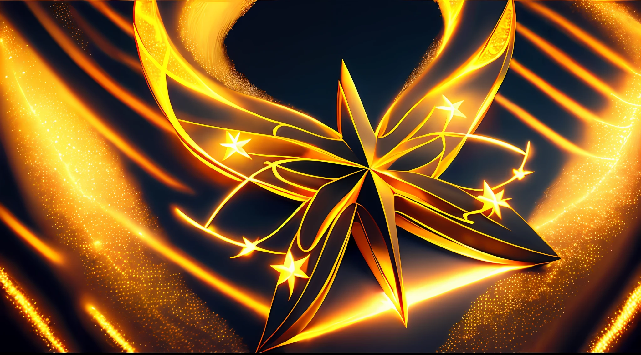 16k,tmasterpiece,six-pointed star,Golden yellow light,streamer,eventide ,swirles,with light glowing,dishiveredhair