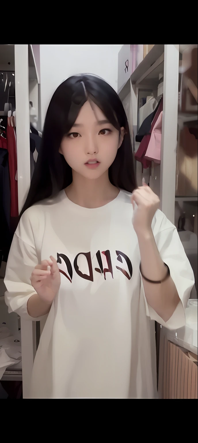 Allafard Asian girl in white shirt，It is written in red and black, Ruan cute vtuber, tiktok video, Chinese girl, smooth white tight clothes suit, young and cute girl, wan adorable korean face, young cute wan asian face, gorgeous chinese models, y 2 k cutecore clowncore, Korean girl, jossi of blackpink --auto