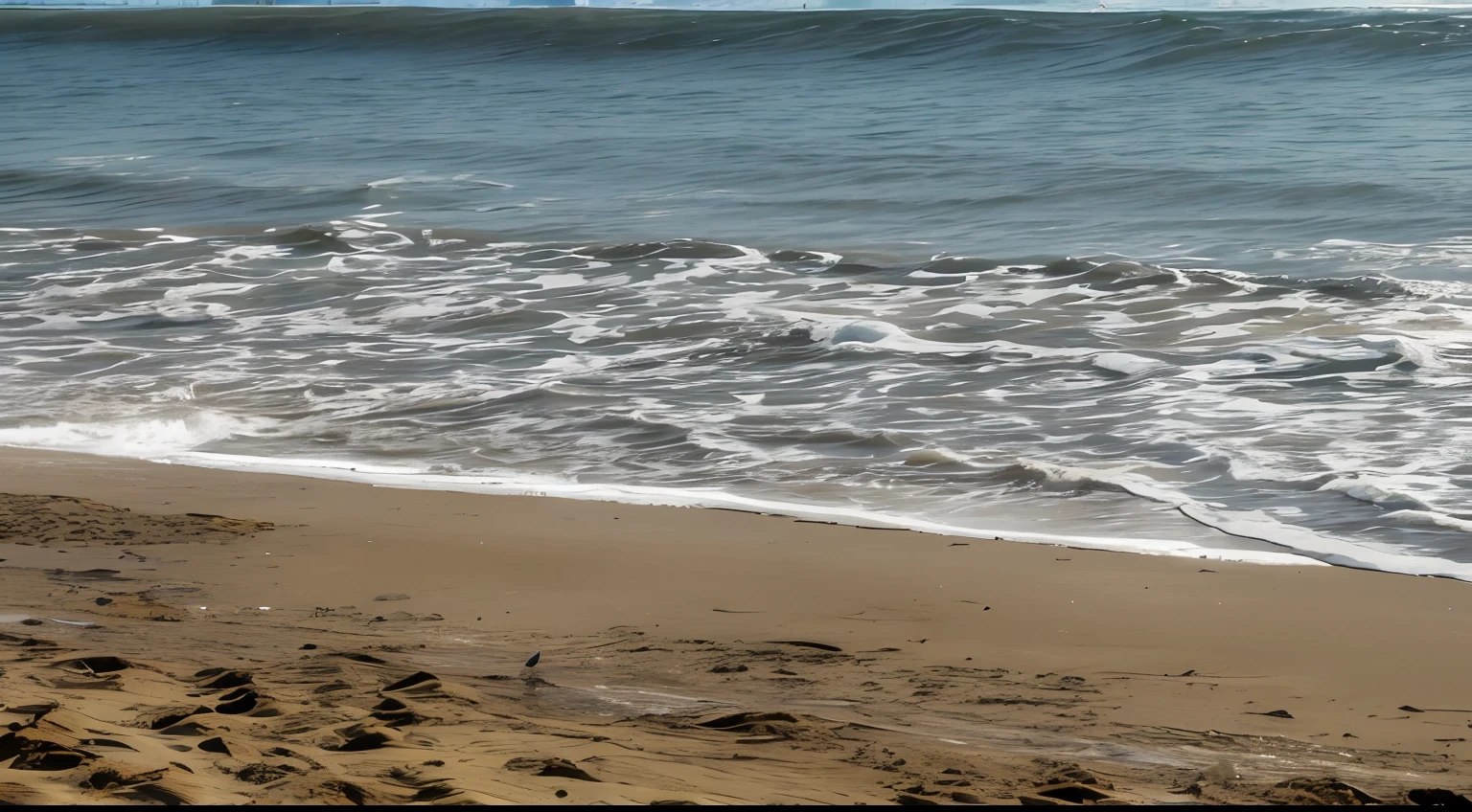 There is a surfboard on the beach, sand and sea, The sea in the background, Have by the sea, Sea in the background, rippling water, beach is between the two valleys, maybe small waves, Seafront, calm sea and beach background, Clear water, in the beach, wavy water, relaxing on the beach