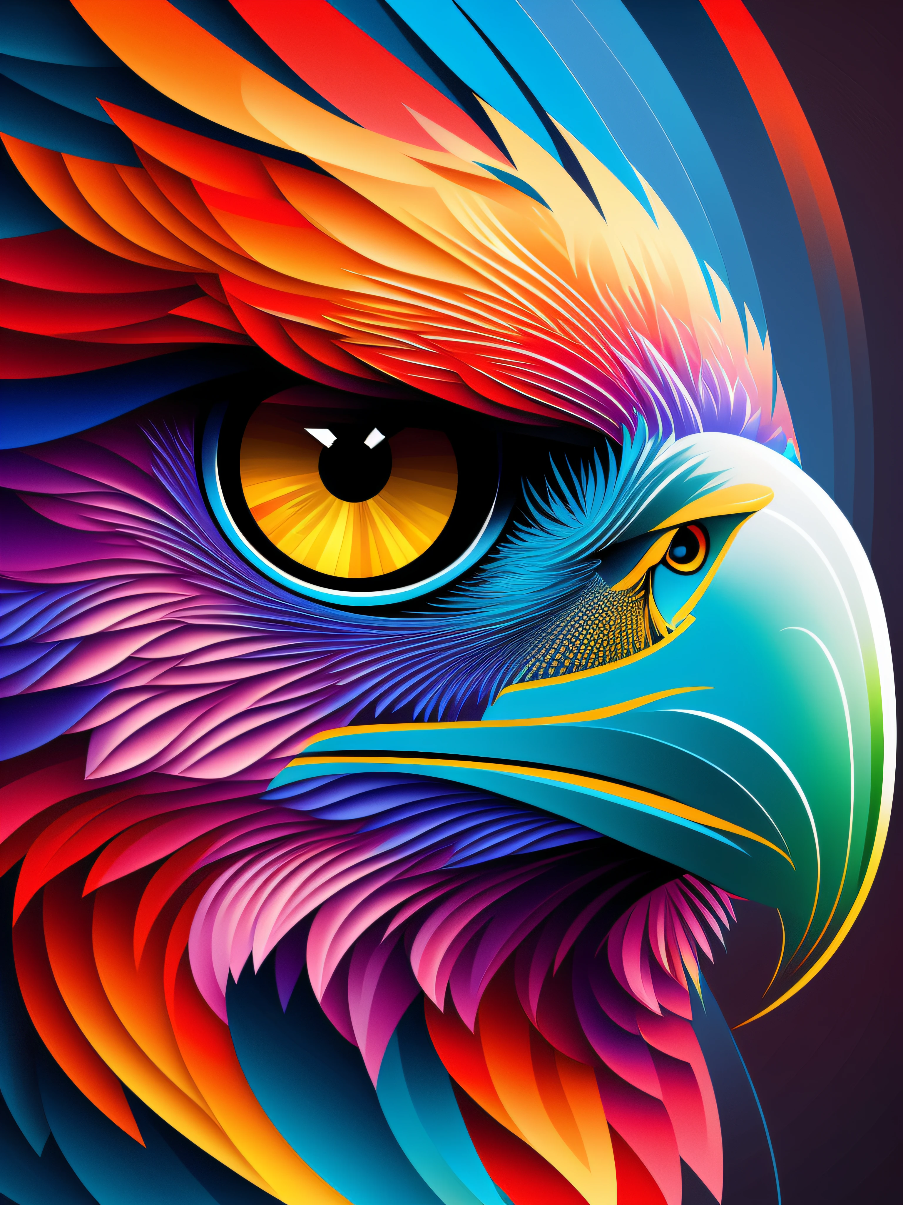 the colorful abstract of eagle eye, (colorful,high detailed,vector-art)