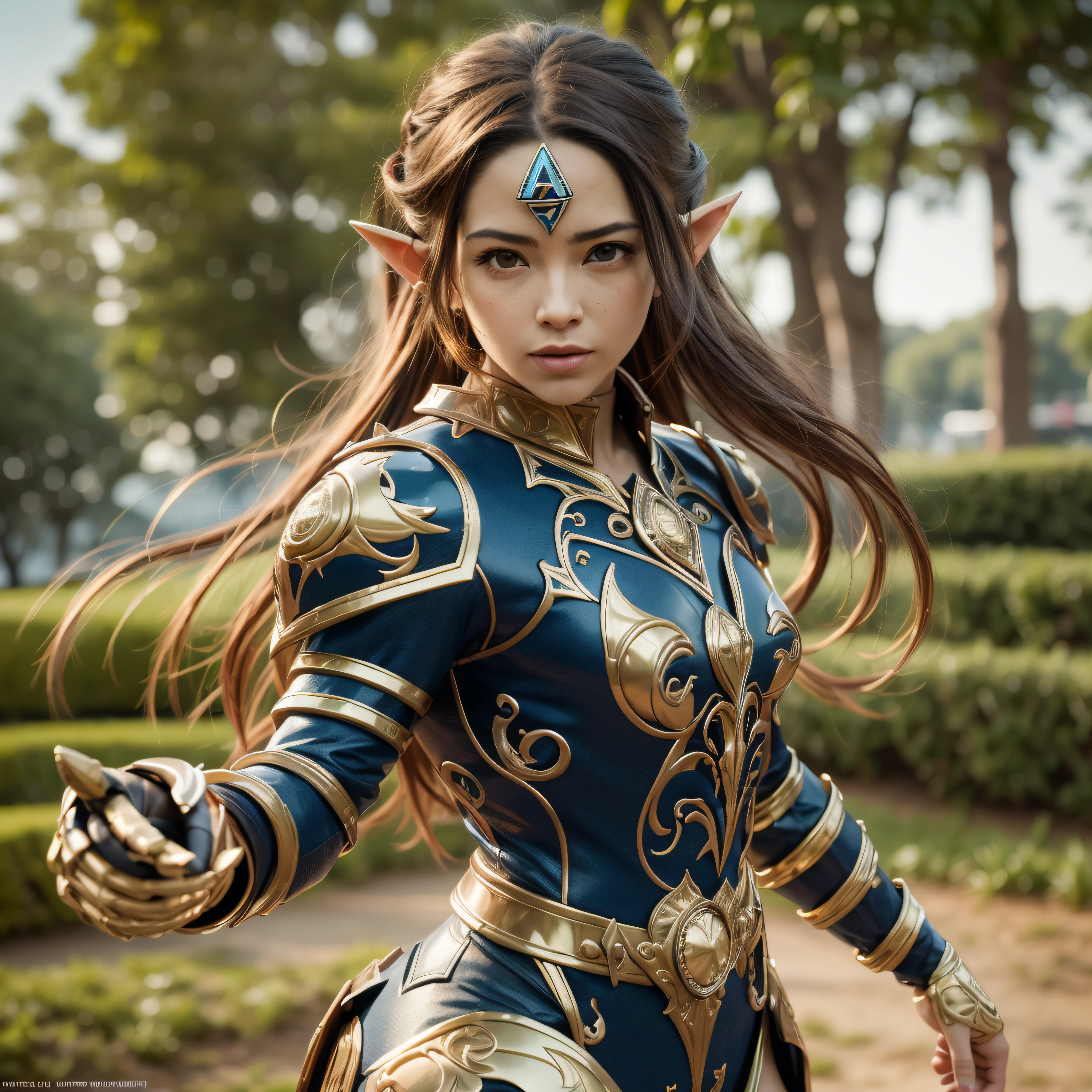 Link de the legend of zelda em roupa azul e bege segurando em poses de combate como em street fighter, Zelda, Retrato de Zelda, de lenda de Zelda, Link da lenda de Zelda, link do Zelda, Fotos cosplay, Cosplay ornamentado, Cosplay profissional, Cosplay, Cosplay Completo, Artgerm Moody Fotografia, Campos Hyrule, ray-traced, 3D-rendering, extremanente detalhado, alta qualidade, luz e sombra realistas, cabelos loiros, eye reflection, sorriso leve, ray tracing, ray tracing, High detail, Realismo, hiper-realismo, profundidade de campo, Cinematic lighting, desfoque de movimento, brilho, luz brilhante, raios de deus, ray tracing, reflection light, Afterimage, Multiple views, Reflexo da lente, Bokeh, 4k, UHD, master part, anatomicamente correto, pele texturizada, super detalhe, alta qualidade, melhor qualidade, 8k