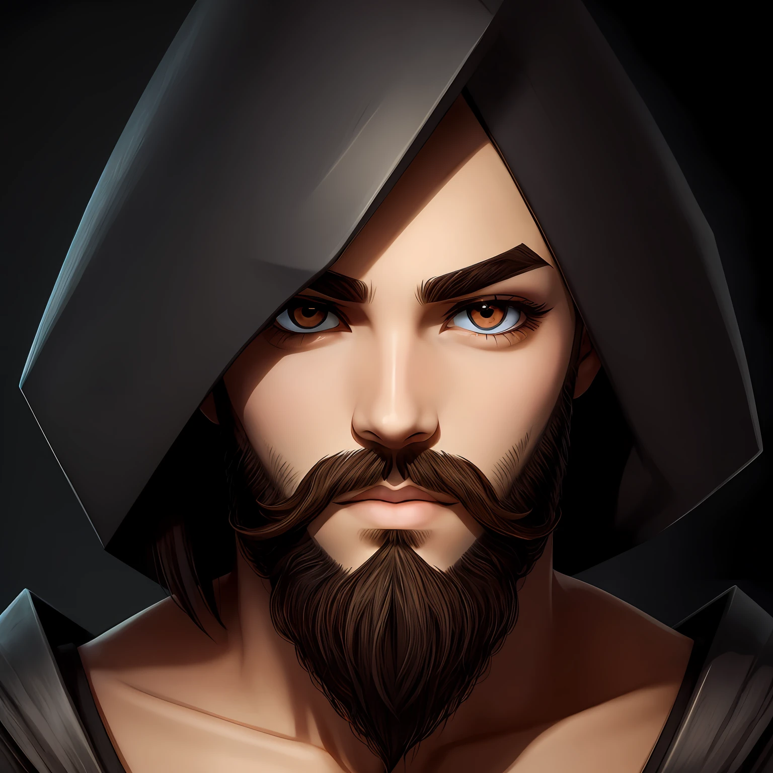 Girl with triangular eyes, eyebrows, beard, long legs --auto