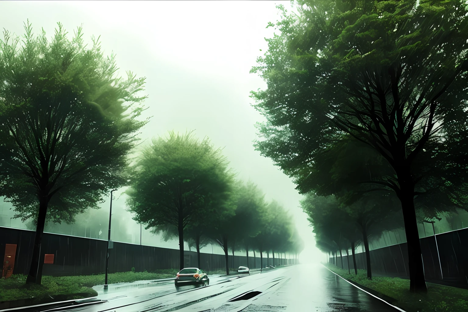 Heavy rain weather,There are trees,Doomsday scenario