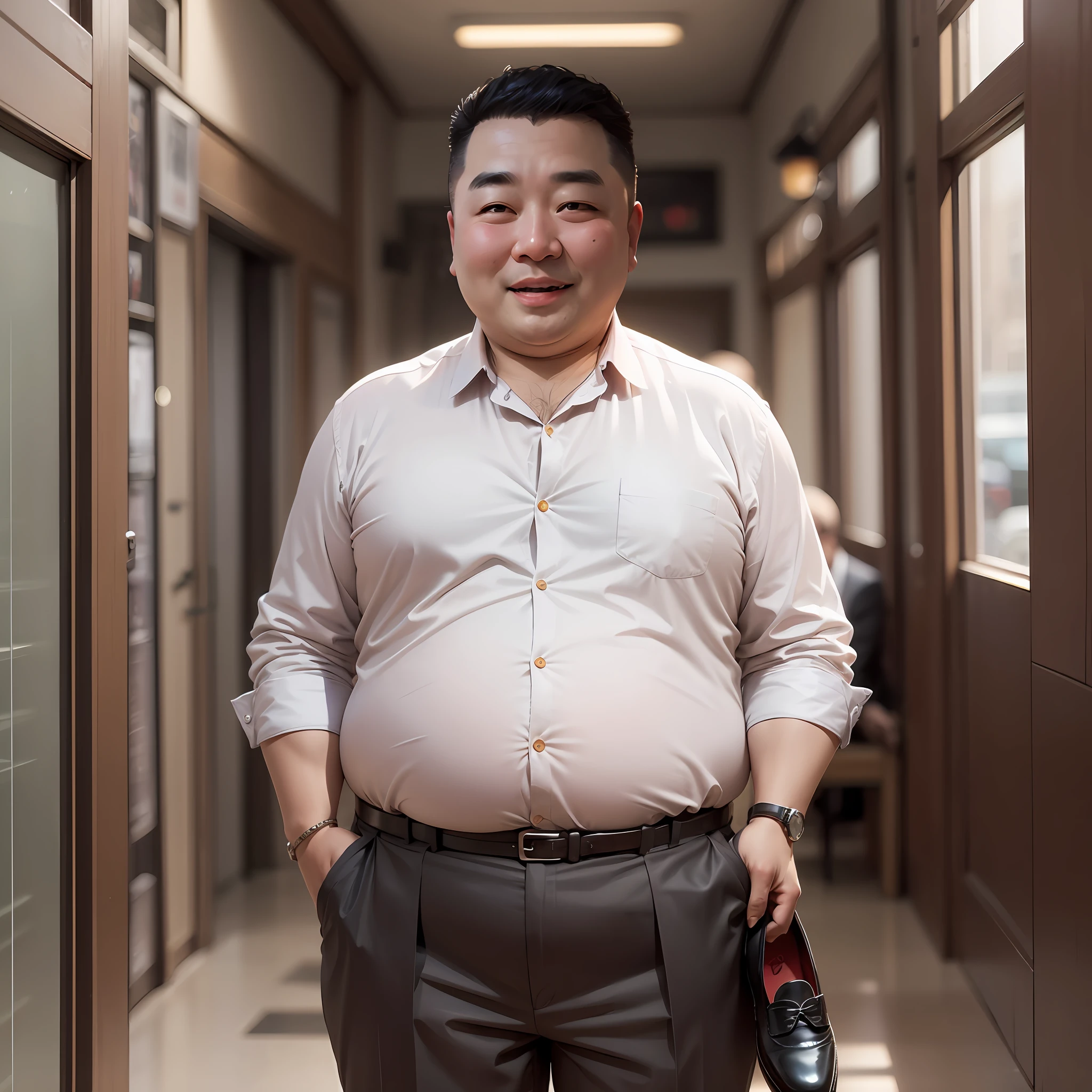 Fat uncle, Suits and shoes, potbelly,Pampered laughter,Sweet smile