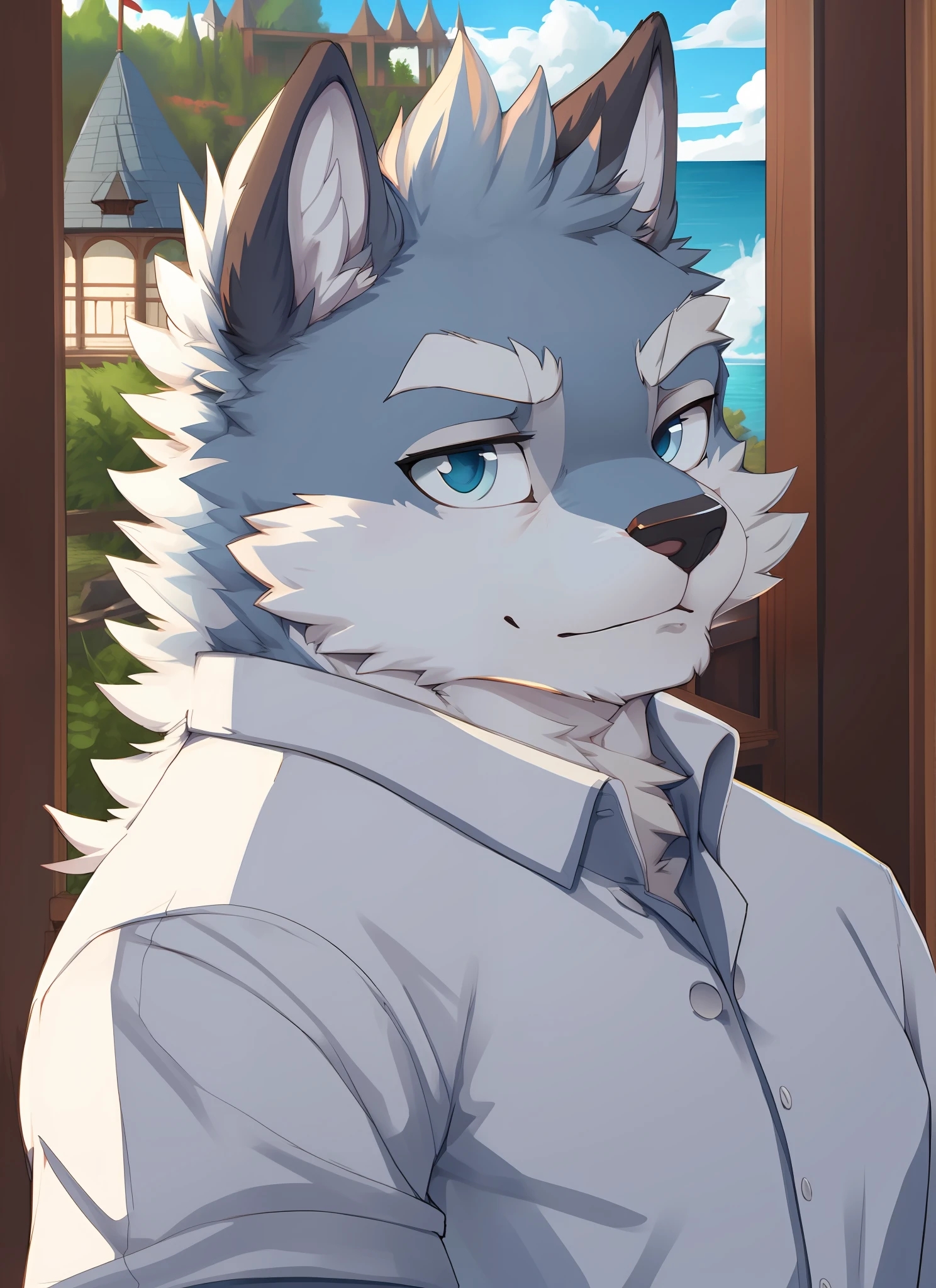 sousuke, solo, (soft shading), 4k, hi res, detailed face, detailed eyes, detailed, ((full body)), by zackarry911, by zaush, (by personalami:0.5), clothed