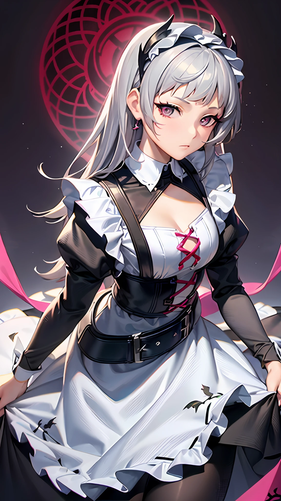 a close up of a woman in a dress with a white and black dress, gothic maiden anime girl, anime girl wearing a black dress, cute anime waifu in a nice dress, anime girl in a maid costume, an elegant gothic princess, guweiz, guweiz on pixiv artstation, guweiz on artstation pixiv, beautiful anime girl