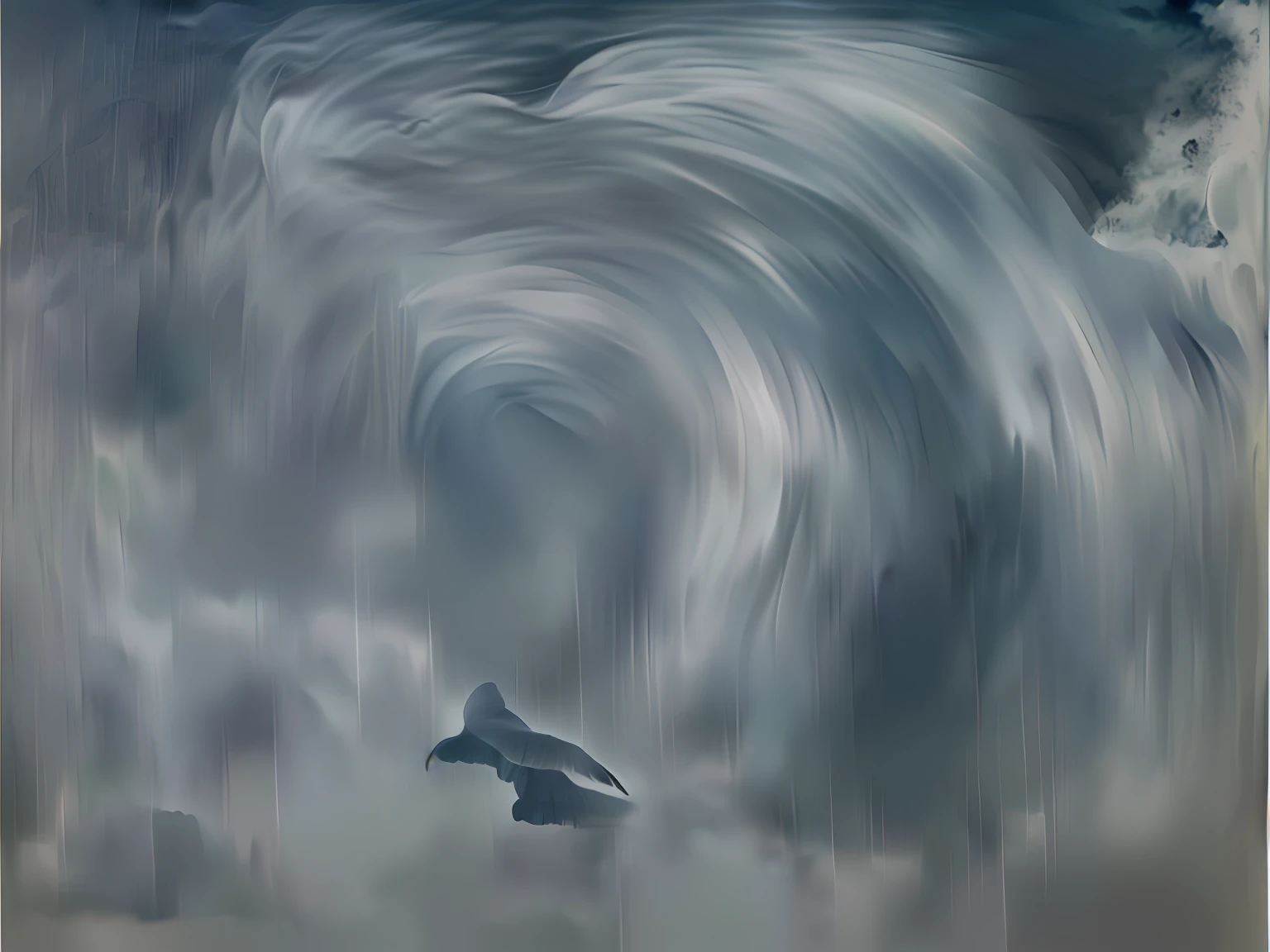 There are big waves with birds flying and rushing into the sea, whorl. Clouds, Sky swirling with black wind, cloud vortex, swirling clouds, Dramatic swirling clouds, turbulence, Swirling clouds, Thick swirling tornado, tornado, Swirling mist, Grandson of Benjamin