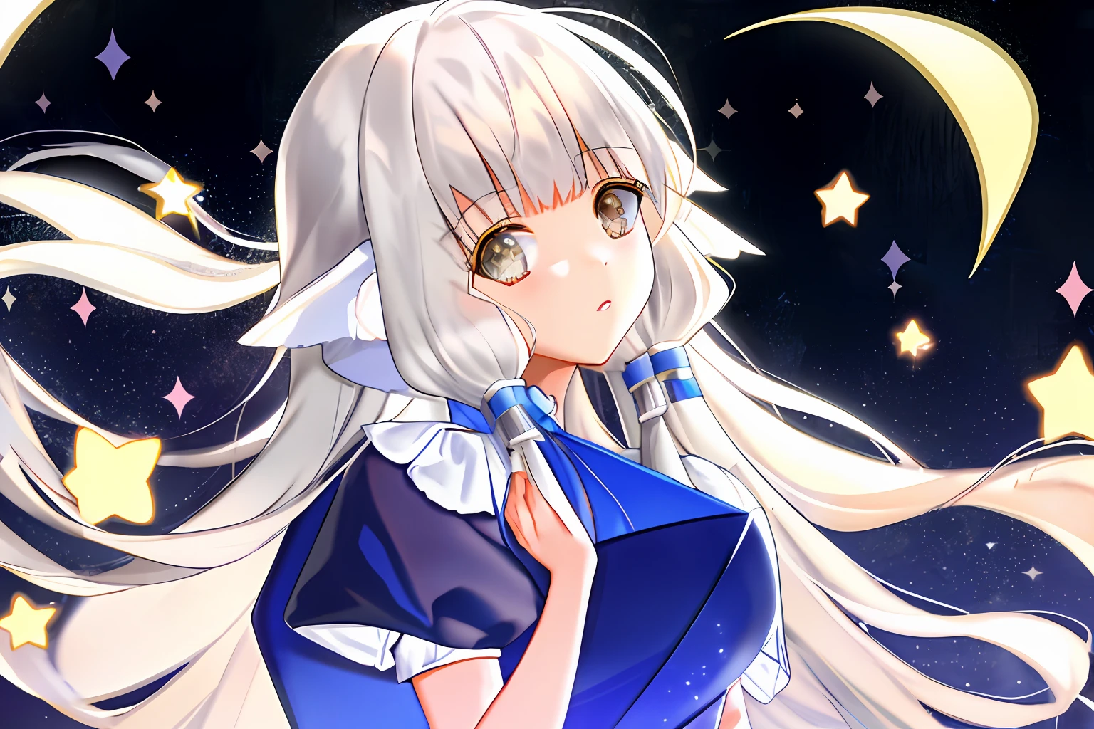 quadratic element,White-haired girl,Shining starry sky