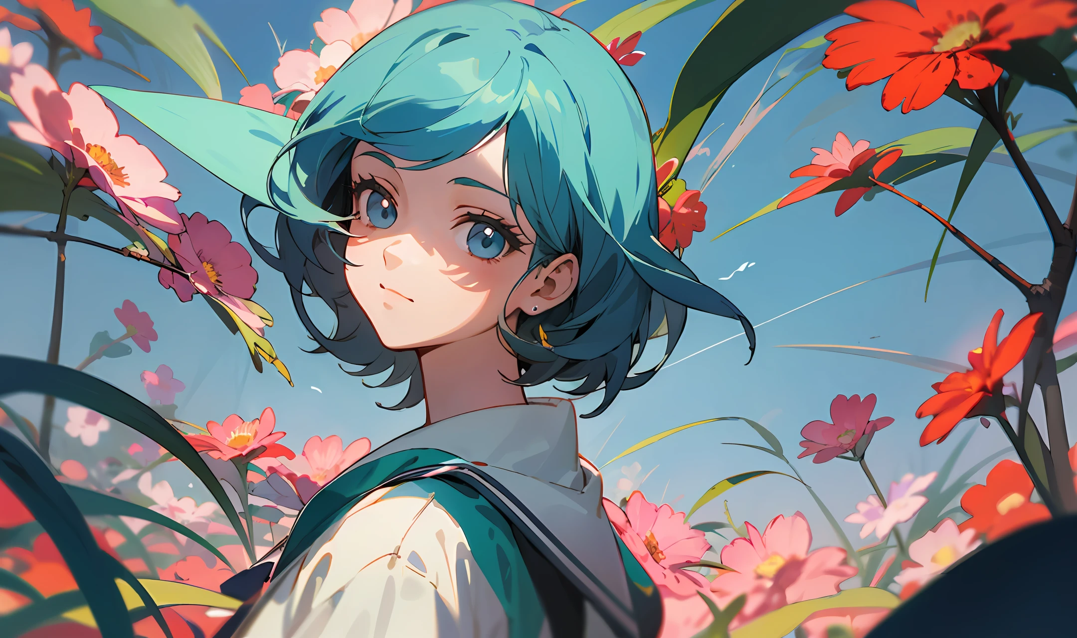 Lofi , 1girl em uma linda floresta sol do meio dia .estilo de arte anime . Obra prima melhor qualidade