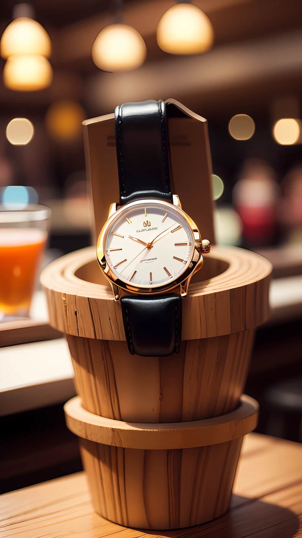 Gift hand watch, men, pub background, --auto