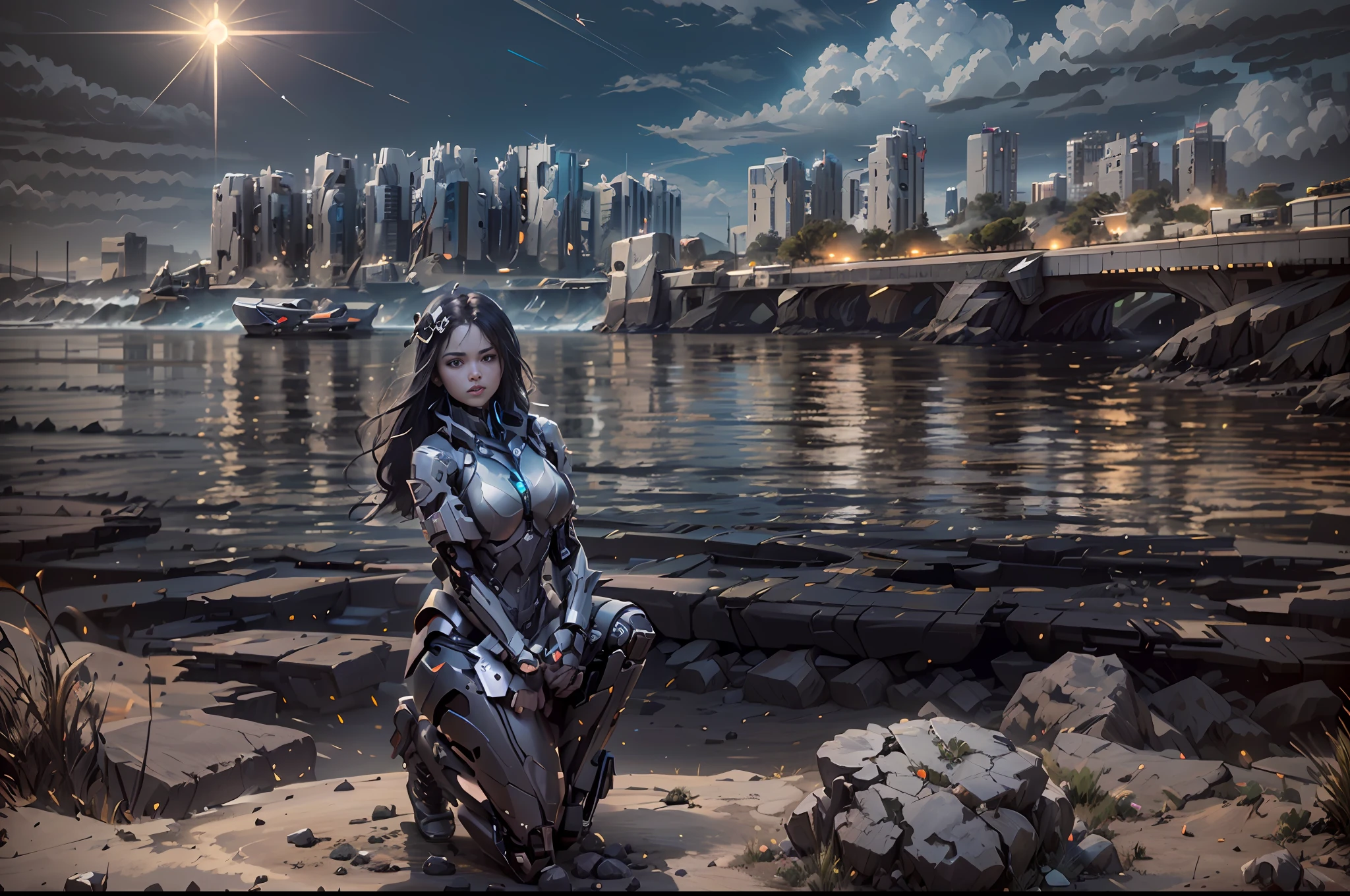 ((Best Quality)), ((Masterpiece)), (Very Detailed: 1.3), 3D, Icaru valkirie-mecha, Beautiful cyberpunk woman using crown, sci-fi technology, HDR (High Dynamic Range), ray tracing, nvidia RTX, super resolution, unreal 5, subsurface scattering, PBR texture, post-processing, anisotropic filtering, depth of field, maximum sharpness and sharpness, multi-layer texture, specular and albedo mapping, surface shading, accurate simulation of light-material interactions, perfect proportions, octane rendering, duotone lighting, low ISO, white balance, rule of thirds, wide aperture, 8K RAW, high efficiency subpixels, subpixel convolution, light particles, light scattering, Tyndall effect, very sexy, full body, battle pose, black hair with braids,