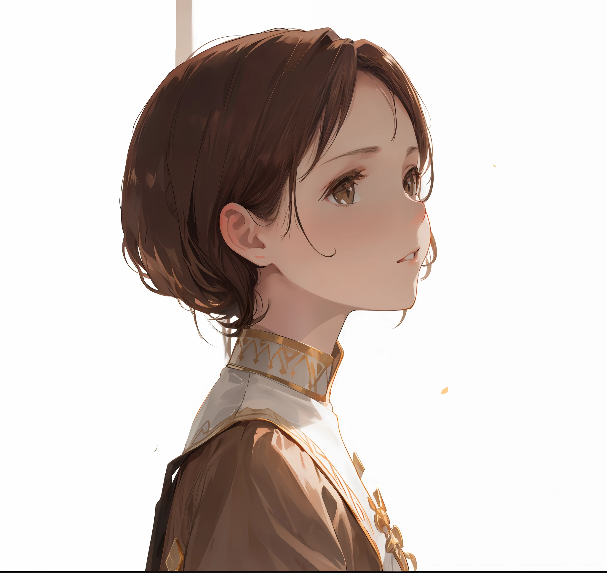 brown hair,Brown tunic,HighestQuali,Dramatic lighting,best qualtiy,cute female child,Realistic portrait,Look at the camera with a surprised expression