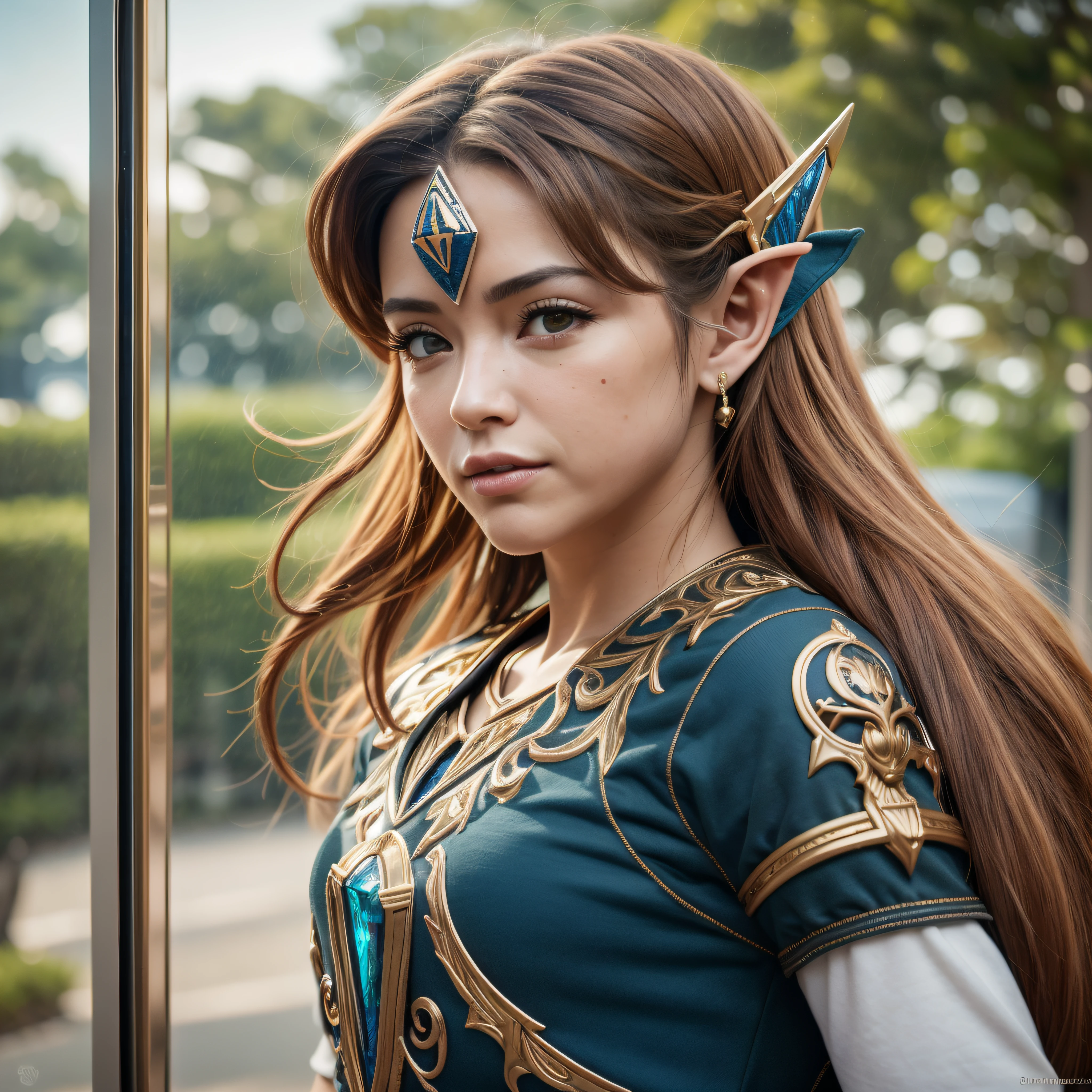 Link de the legend of zelda em roupa azul e bege segurando em poses de combate como em street fighter, Zelda, Retrato de Zelda, de lenda de Zelda, Link da lenda de Zelda, link do Zelda, Fotos cosplay, Cosplay ornamentado, Cosplay profissional, Cosplay, Cosplay Completo, Artgerm Moody Fotografia, Campos Hyrule, ray-traced, 3D-rendering, extremanente detalhado, alta qualidade, luz e sombra realistas, cabelos loiros, eye reflection, sorriso leve, ray tracing, ray tracing, High detail, Realismo, hiper-realismo, profundidade de campo, Cinematic lighting, desfoque de movimento, brilho, luz brilhante, raios de deus, ray tracing, reflection light, Afterimage, Multiple views, Reflexo da lente, Bokeh, 4k, UHD, master part, anatomicamente correto, pele texturizada, super detalhe, alta qualidade, melhor qualidade, 8k