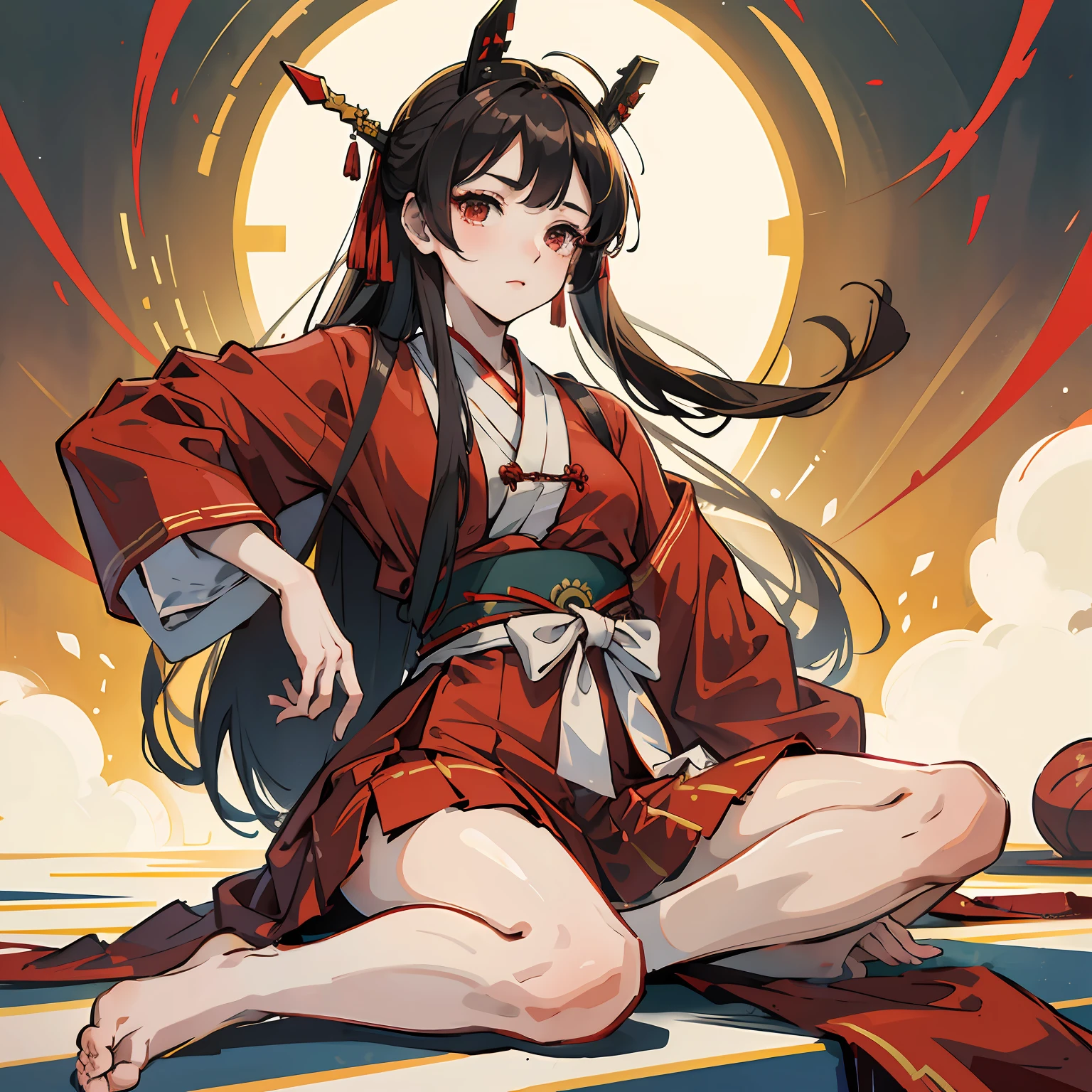 Hanfu，schoolgirls，Redcoat，gentleness，full bodyesbian，Barefoot，Hairpins，Head up，Need，hyper HD --auto