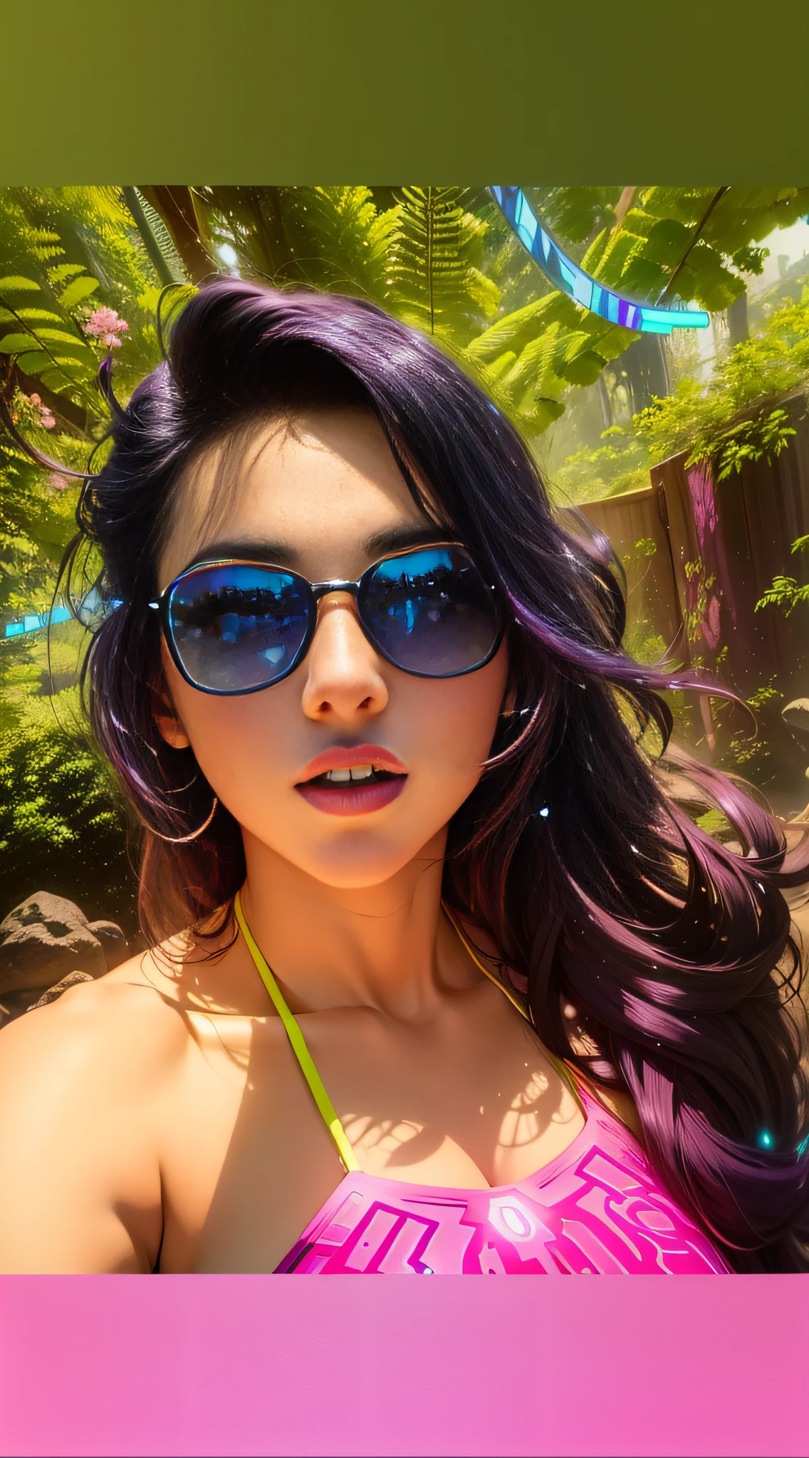imagem arafed de uma mulher em um top roxo brilhante, retrato da menina de glowwave, Ross Tran 8 K, magenta lighting. fantasia, arte digital neon, cabelo roxo e brilhante, luz neon e fantasia, Vray Neon Brilhante, Conectado com tubos brilhantes 8 K, bela arte digital, stunning digital illustration, cyber neon lighting, pintura digital brilhante, estilo de arte neon s, galaxyc roxo backgroung, sem fundo verde, tudo roxo --auto