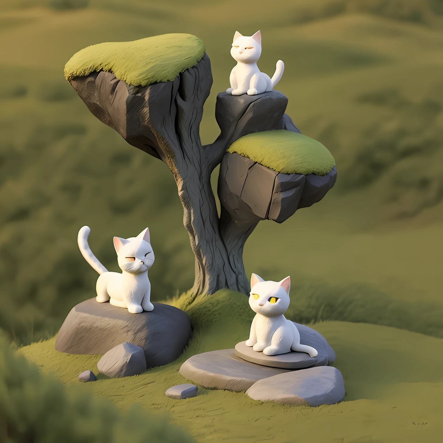 There are two cats sitting on a rock, 3D blind box shape,nothing background,3Drenderingof,