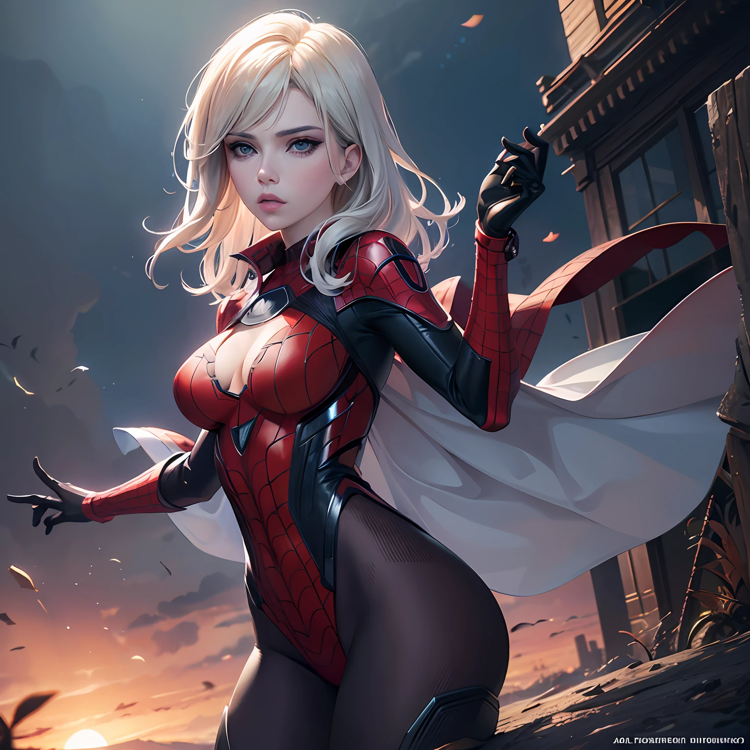scarlettJohansson (Scarlett Johanssen) Beautiful photo in Spider-Man costume,A stunning intricate full-color photo (sks woman:1),Epic character composition,author:ilya kuvshinov、alessio albi、nina masic、Sharp focus、natural lightting、sub surface scattering、f2、 35mm,filmgrain,(shiny skins, perspired:1.4)。 --auto