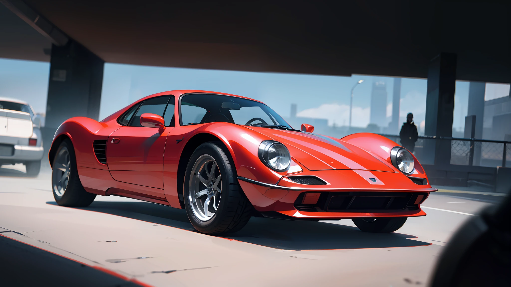 There is a red car that is parked in a garage, estilo Miura kentaro, Altamente detalhado Hyper Real Retro, Miura, fine details 8k octane rendering, inspirado em Kentaro Miura, carros realistas, Carro esportivo vermelho dos anos 80, Estilo Kentaro Miura, [ Fotorrealismo 4K ], semi-realistic rendering, ultra realistic classic, octane ray tracing