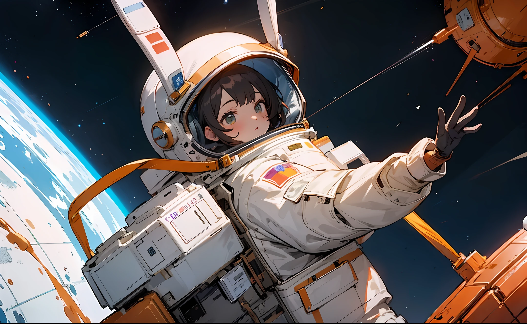 Astronaut girl rabbit messy space rust