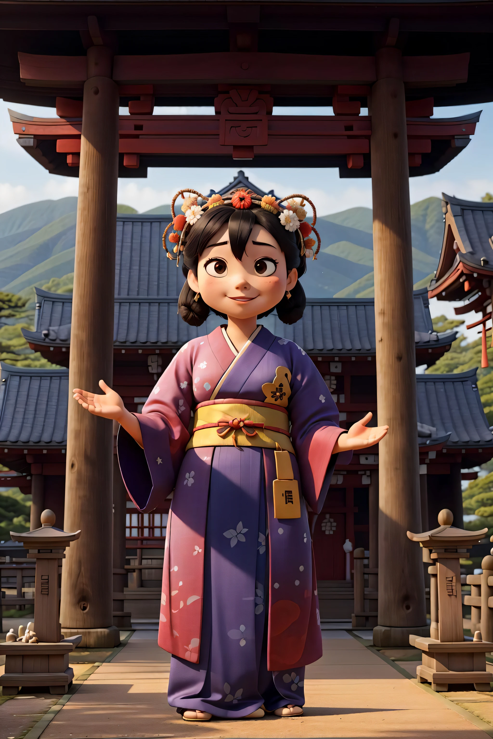 masterpiece, best quality,Kimono, woman, Shinto shrine, traditional, Japan, Japanese culture, religion, spirituality, ceremonial, traditional clothing, traditional ceremony, temple, shrine visit, cultural heritage, sacred, traditional architecture, torii gate, spiritual practice, cultural tradition, Japanese customs, traditional rituals, traditional dress, peaceful, tranquility, serenity, beauty, cultural diversity, cultural experience, historical, traditional values, traditional craftsmanship, cultural identity, traditional beauty, traditional art, cultural preservation, cultural significance, sacred space, traditional rituals, reverence.
