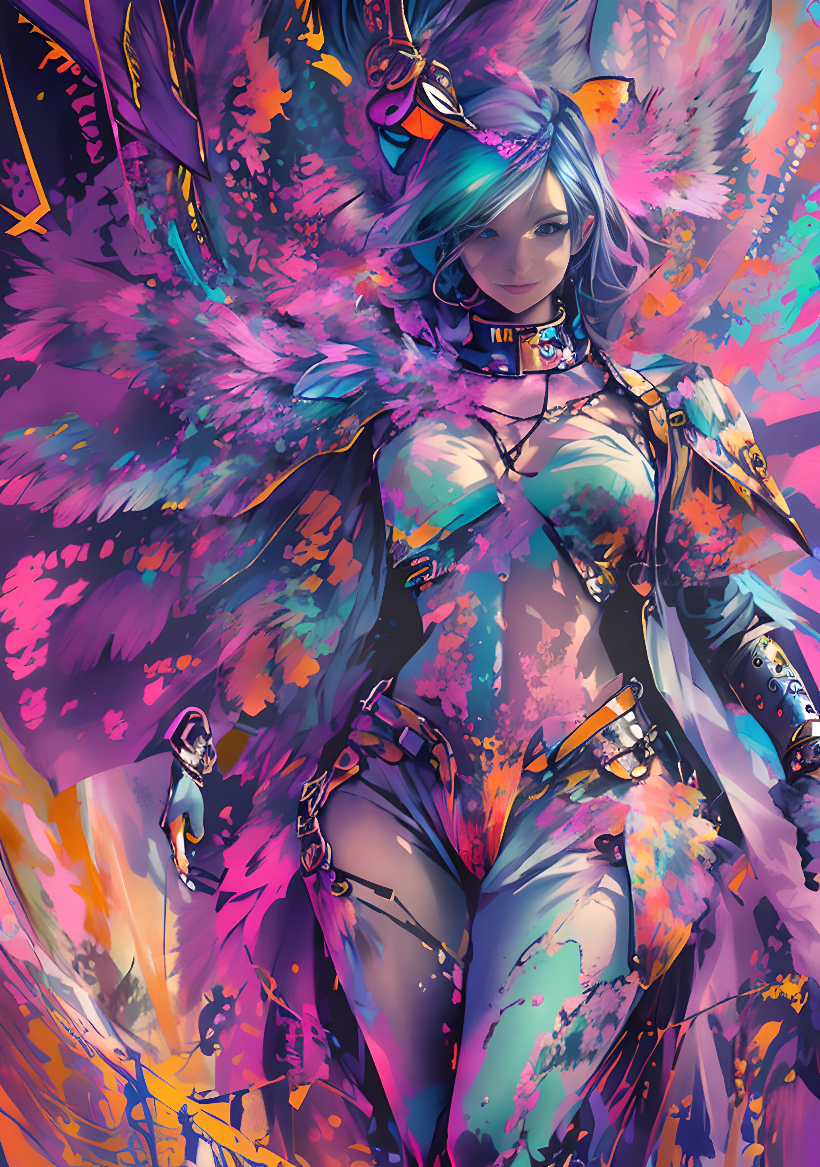 anime girl with wings and a body painted in bright colors, rossdraws pastel vibrant, rossdraws cartoon vibrant, colorfull digital fantasy art, colorful concept art, rossdraws digital painting, rossdraws 1. 0, rossdraws 2. 0, inspired by rossdraws, artgerm julie bell beeple, artgerm colorful!!!, anime fantasy artwork