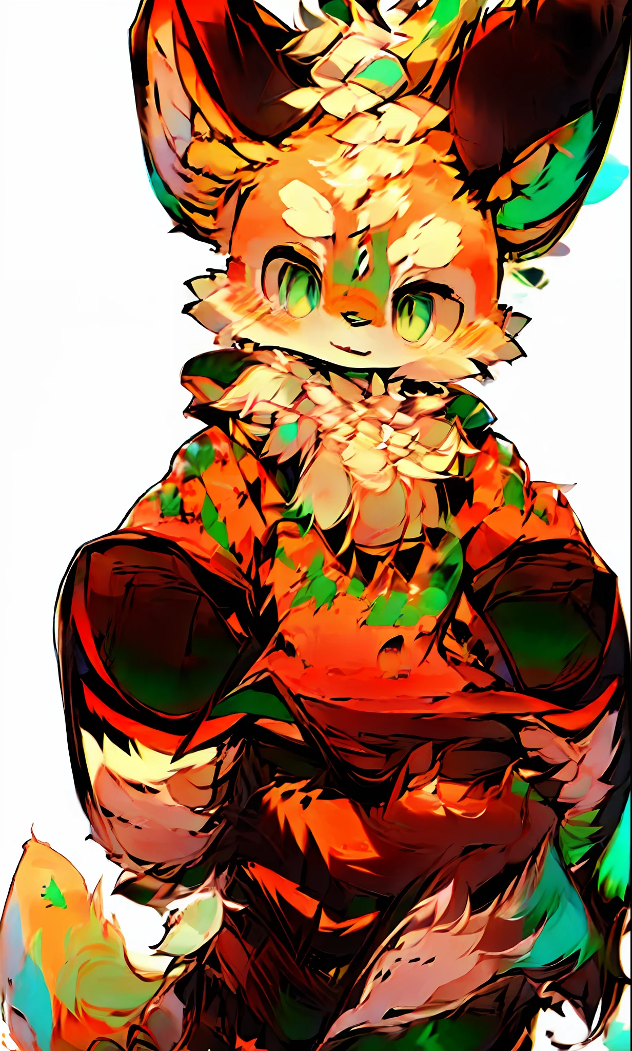 high qulity，tmasterpiece。masterpiece,high quality,abstract res,digital painting\(artwork\), by dagasi, yupa,kiyosan,(anthro,fluffy fur,character focus:1.1),anthro male cat,short hair,portrait , eyes with brightness, in a panoramic view, Character focus.(detailedbackground:0.7), 独奏, shaggy, shaggy male, malefocus, anthr,(Full Body Furry, Fluffy tail, White fur, Green pattern，Green eyes, 1.2), (long canines、），（external、In the daytime、ln the forest，starrysky：1.1）