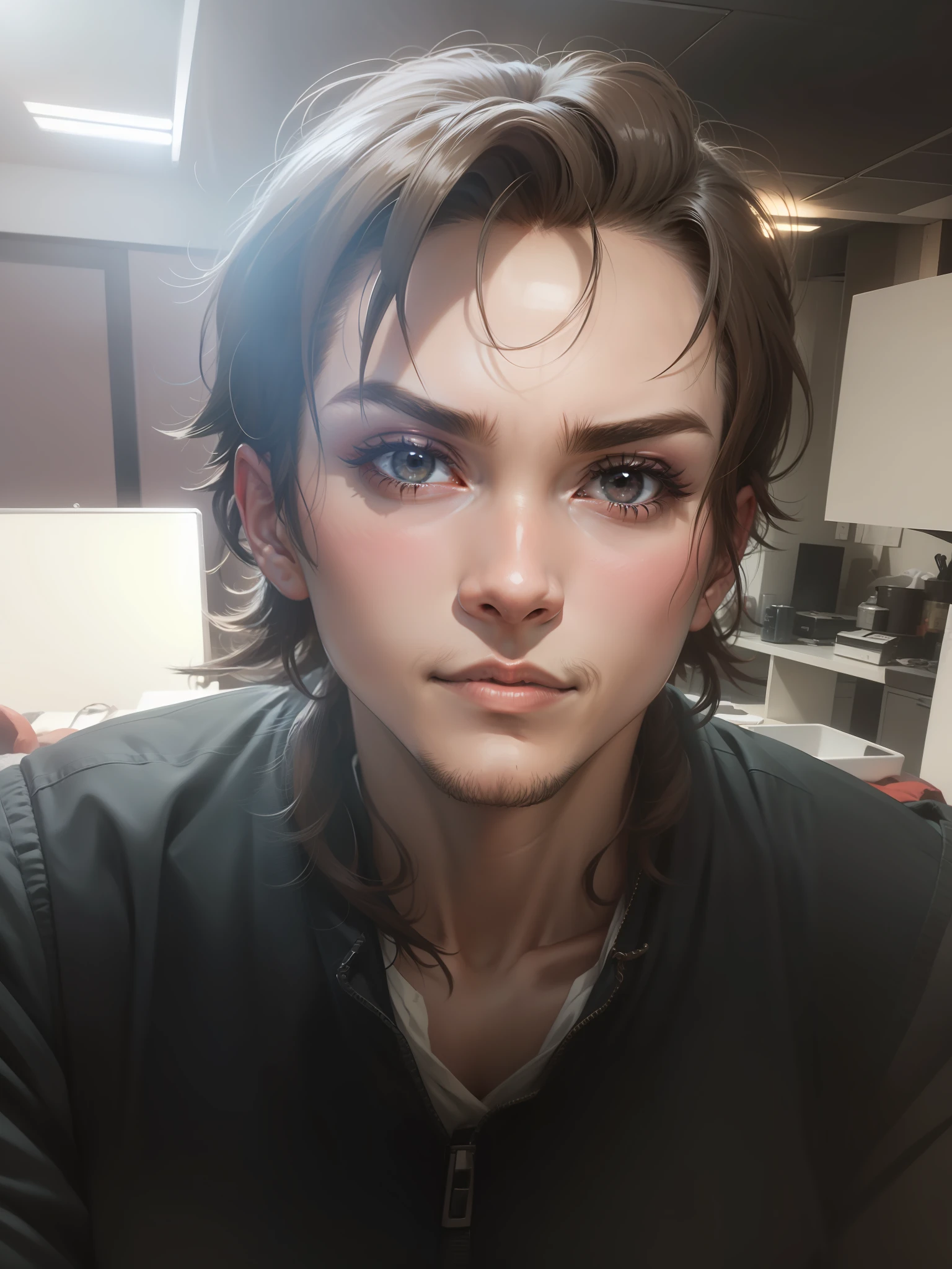 Estilo anime, cabelo do goku, olhos castanhos claro