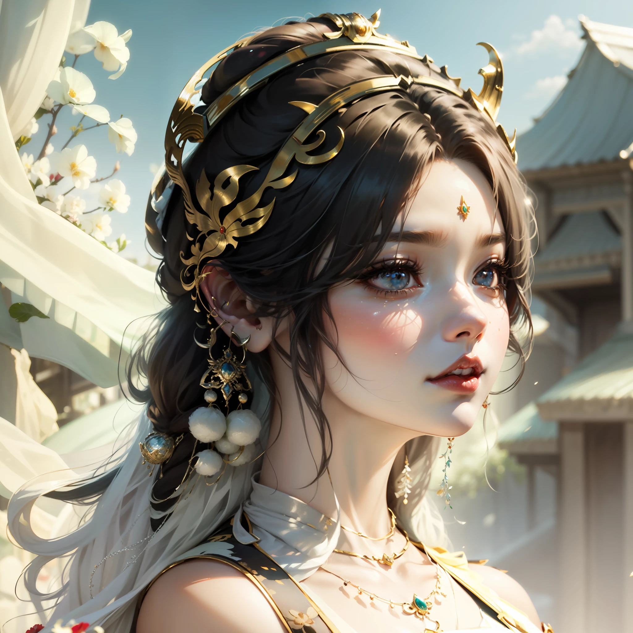 anime girl with bunny ears and a dress with a necklace, inspired by Li Mei-shu, a beautiful fantasy empress, ((a beautiful fantasy empress)), smooth anime cg art, yun ling, inspired by Lan Ying, inspired by Ai Xuan, 3 d anime realistic, beautiful character painting, by Yang J, realistic anime 3 d style, guweiz