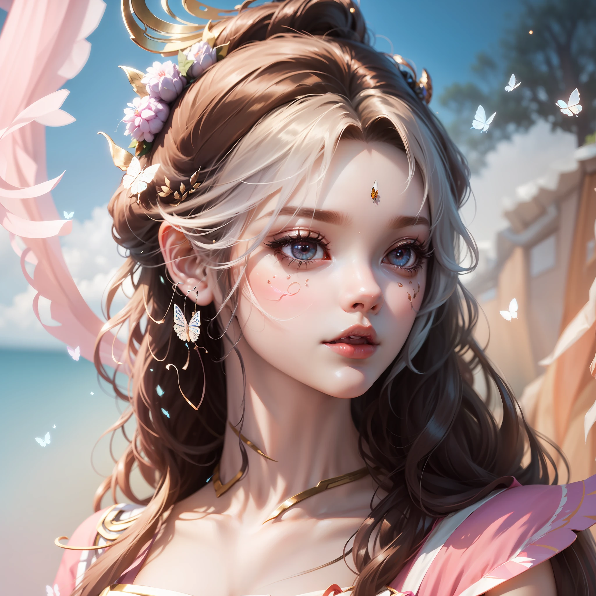 a close up of a doll with long hair and a butterfly on her head, smooth anime cg art, 8k high quality detailed art, anime styled 3d, perfect android girl, anime styled digital art, 2. 5 d cgi anime fantasy artwork, beautiful anime girl, fantasy art style, 3d anime girl, detailed digital anime art