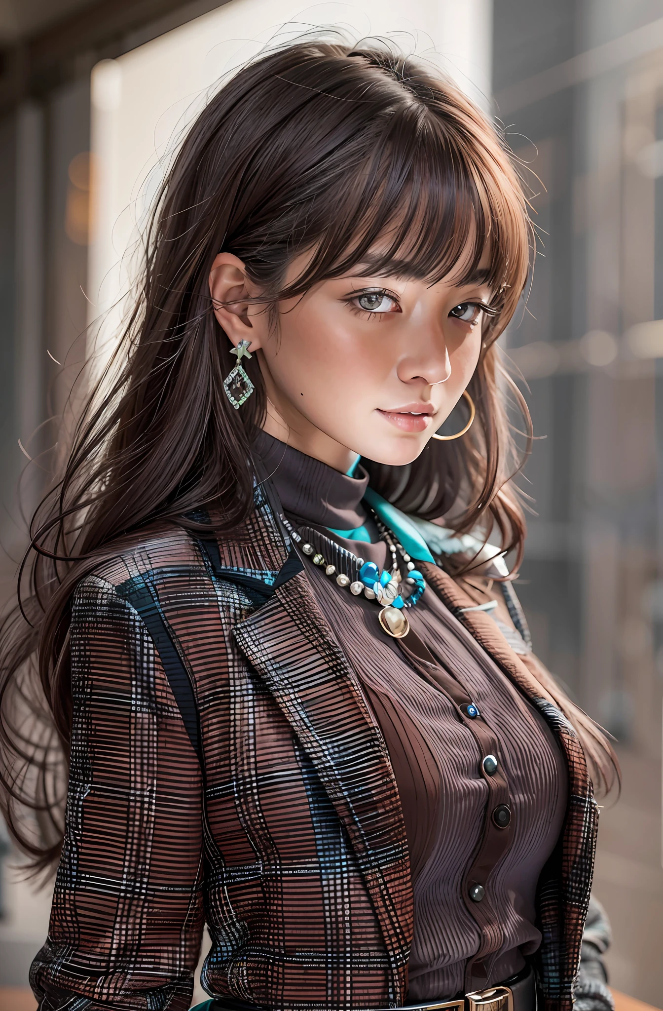 ((((medium hair, dark brown hair)))), best quality, 8K, HDR, highres, absurdres:1.2, blurry background, bokeh:1.2, Photography, (RAW photo:1.2), (photorealistic:1.4), (masterpiece:1.3), (intricate details:1.2), 1girl, solo, japanese girl, delicate, beautiful detailed, (detailed eyes), (detailed facial features), petite, (((medium breasts))), skin tight, (looking_at_viewer), from_front, (skinny), (best quality:1.4), (ultra highres:1.2), cinema light, (extreme detailed illustration), (lipgloss, best quality, ultra highres, depth of field, caustics, Broad lighting, natural shading, 85mm, f/1.4, ISO 200, 1/160s:0.75),1girl, solo, ((smile)), ((full body, long legs)),  ulzzang-6500-v1.1, (((office lady))), ((((business suit)))),  (((earring, necklace))), computer