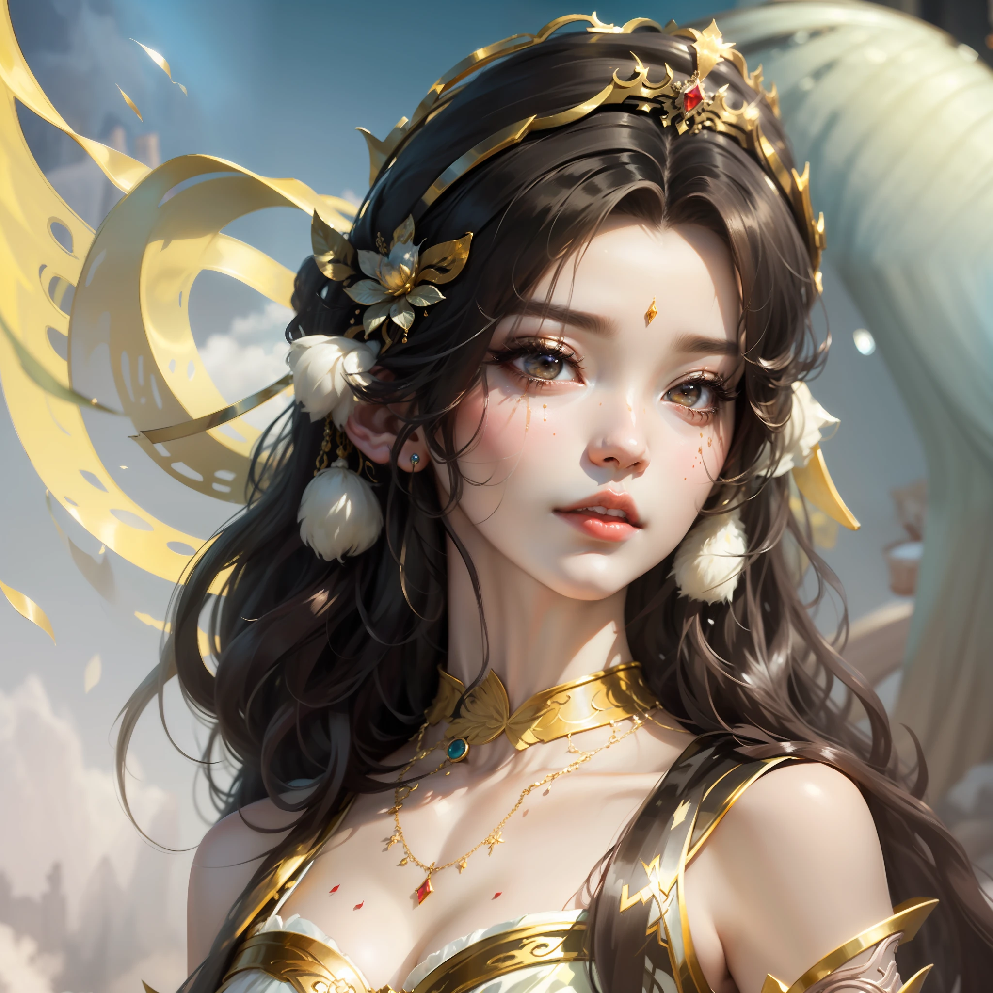 anime girl with bunny ears and a dress with a necklace, inspired by Li Mei-shu, a beautiful fantasy empress, ((a beautiful fantasy empress)), smooth anime cg art, yun ling, inspired by Lan Ying, inspired by Ai Xuan, 3 d anime realistic, beautiful character painting, by Yang J, realistic anime 3 d style, guweiz