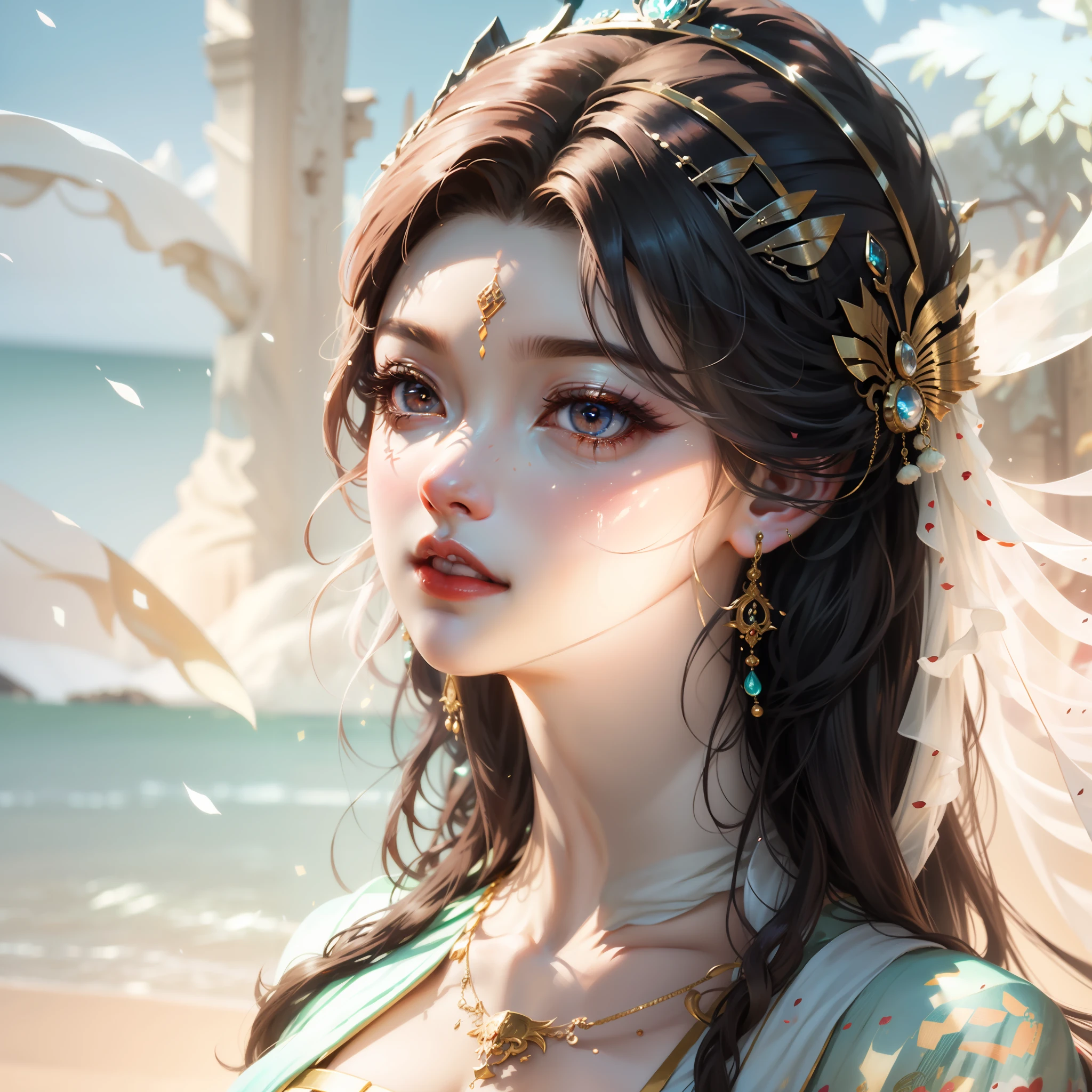 anime girl with bunny ears and a dress with a necklace, inspired by Li Mei-shu, a beautiful fantasy empress, ((a beautiful fantasy empress)), smooth anime cg art, yun ling, inspired by Lan Ying, inspired by Ai Xuan, 3 d anime realistic, beautiful character painting, by Yang J, realistic anime 3 d style, guweiz