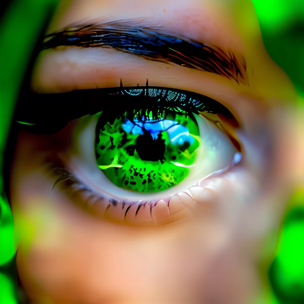​masterpiece, top-quality, depth of fields, 1girl in, eyes focus, proximity, Green hair, Pedras preciosas, star eye, verdant, the woods,