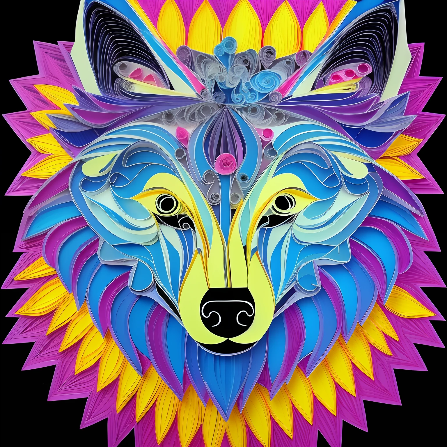 "lobo, papel multi dimensional quilling, arte, chibi, yang08k, lindo, colorido, obras-primas, qualidade superior, melhor qualidade, arte oficial, beautiful and aesthetic") --auto