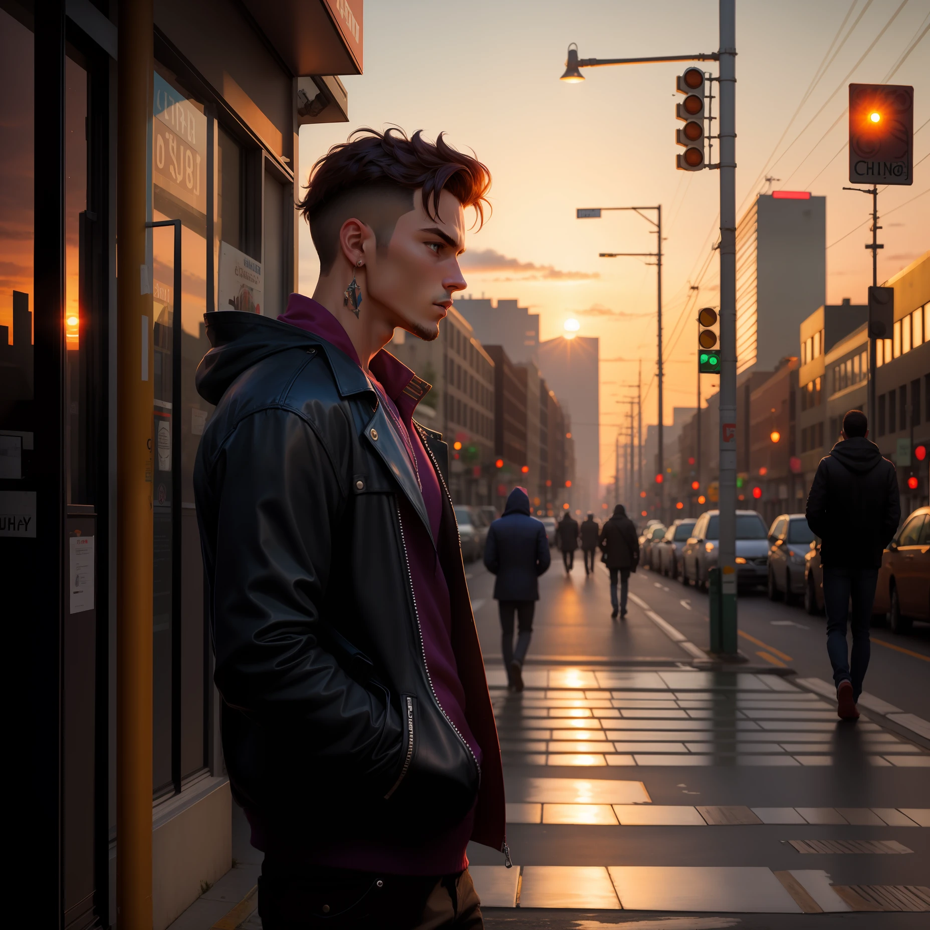 Dark back man sunset