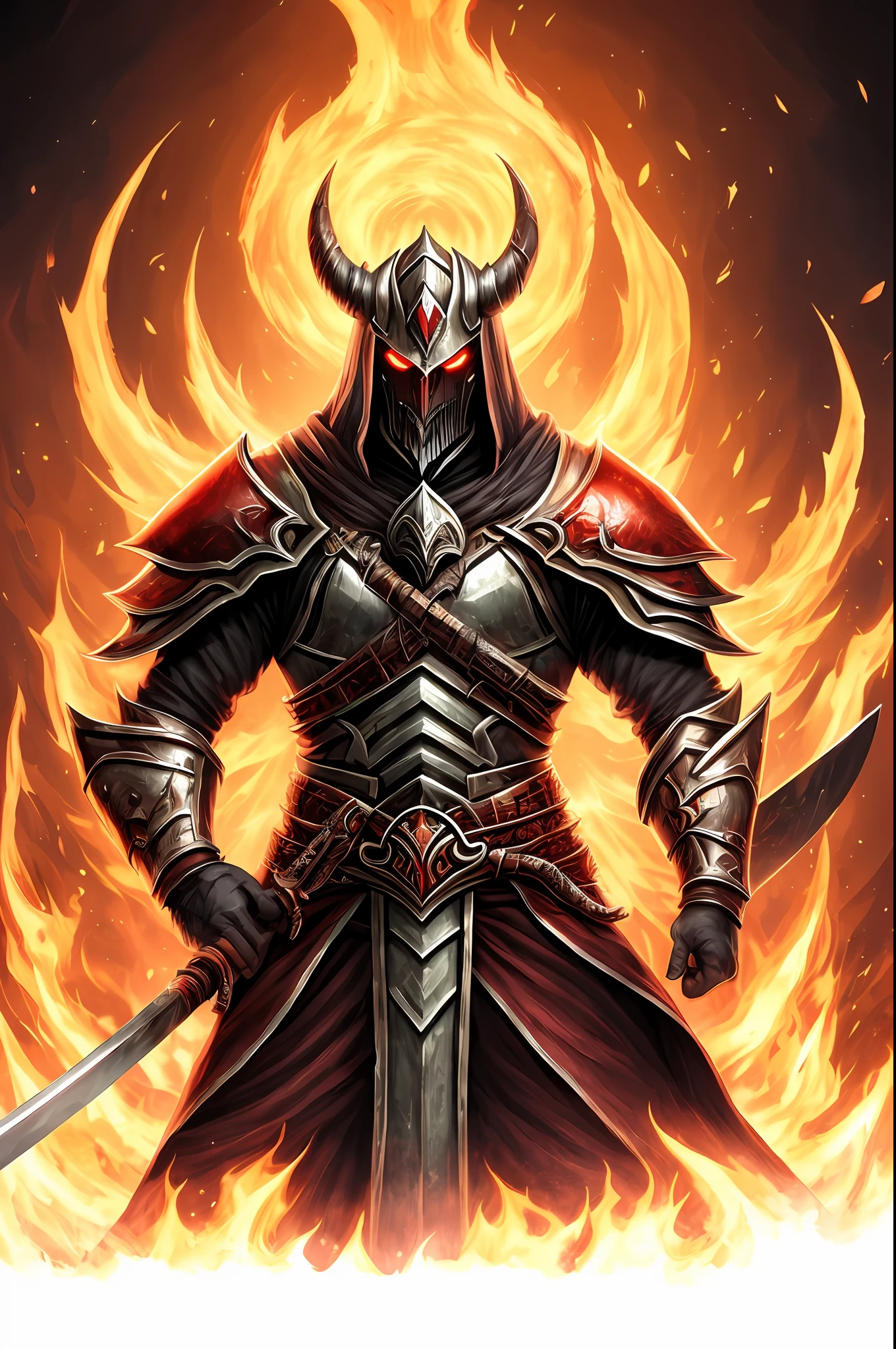 Close-up of a demon holding a sword in his hand, Blood Knight, A scene from the《Intrepid Covenant》Omen, lord of cinder, ruler of inferno, Demon Samurai, painted portrait of mordekaiser, evil knight, demon soul concept art, Demon armor, Demon Lord, beautiful male god of death, demon samurai warrior, the former demon king, Angel Park