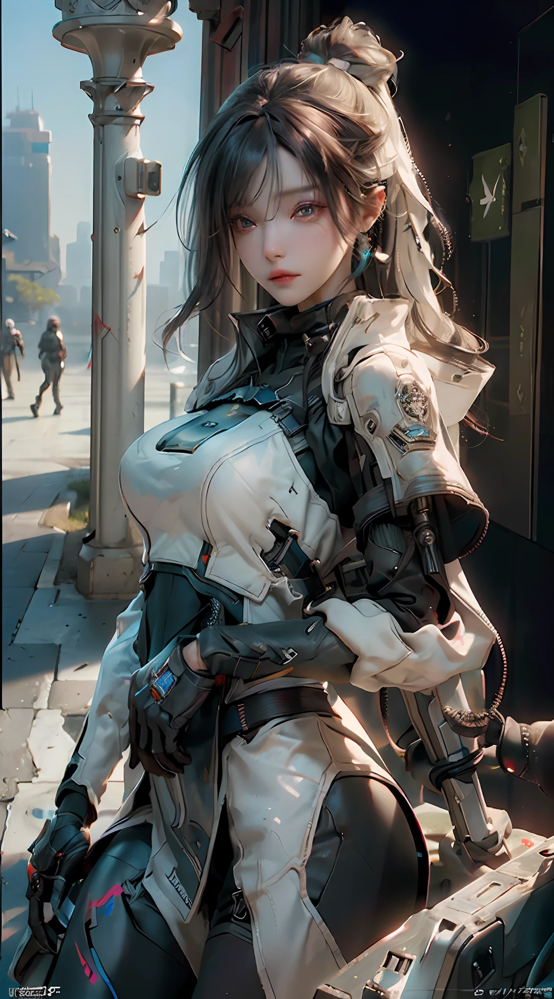 ((best qualtiy)), ((tmasterpiece)), (the detail:1.4), 3D, A beautiful cyberpunk female image,HDR(HighDynamicRange),Ray traching,NVIDIA RTX,Super-Resolution,Unreal 5,Subsurface scattering、PBR Texture、post-proces、Anisotropy Filtering、depth of fields、maximum definition and sharpness、Many-Layer Textures、Albedo e mapas Speculares、Surface Coloring、Accurate simulation of light-material interactions、perfectly proportions、Octane Render、Two-colored light、largeaperture、Low ISO、White balance、the rule of thirds、8K RAW、Three nil