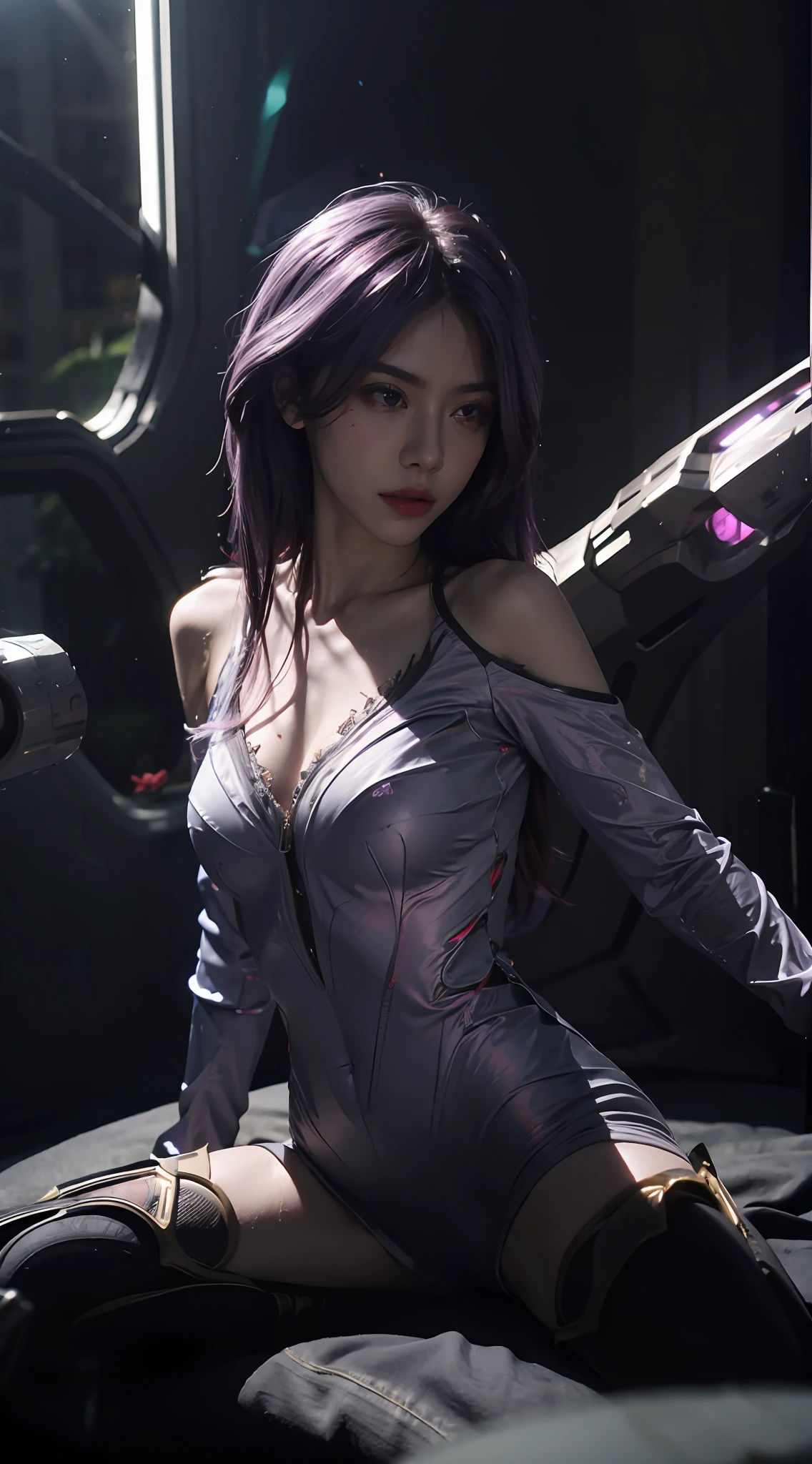 1girll,Kai'Sa,league of legend,Casa,Purple wings,Deep purple hair,Purple eye,,intense glare,looking at viewert,,(dynamicposes),the Extremely Detailed CG Unity 8K Wallpapers,best qualtiy,32K,Focus Clear,Cyber City,neonlight,light circles,Void Realm,Anger to the bone,dewpoint,frontage,lovemaking,Shy,perspire,spread thighs,Watch in a trance,Get wet all over your body