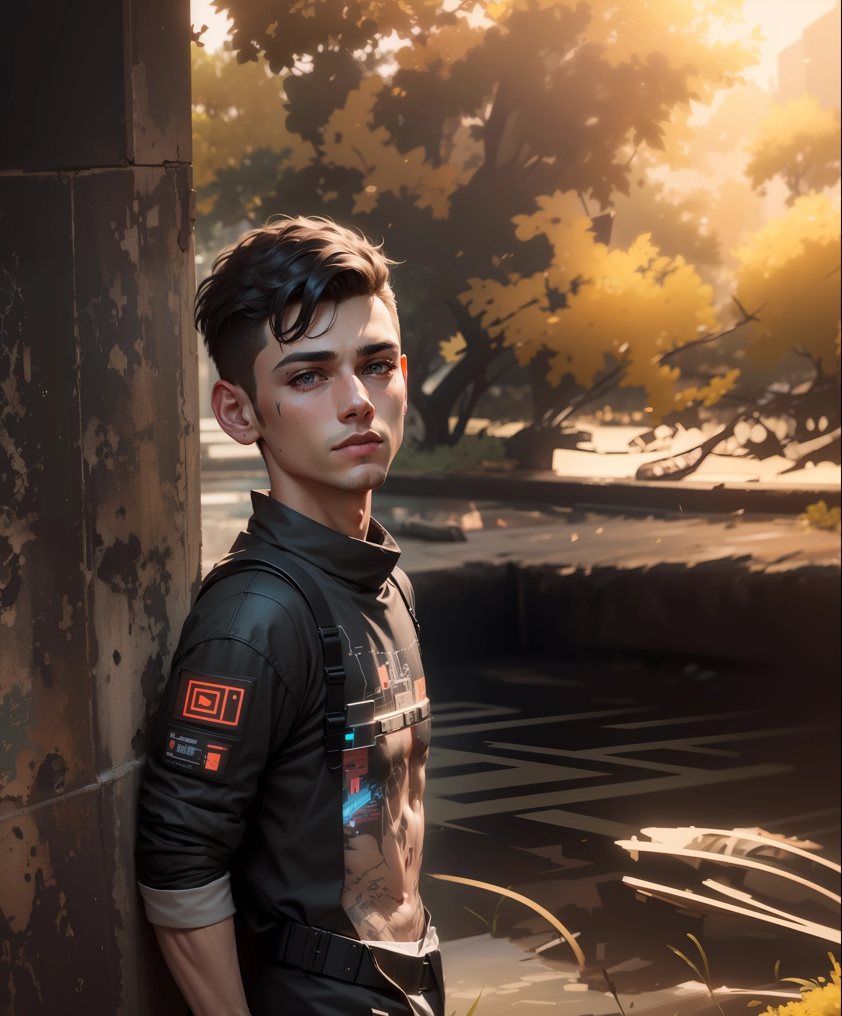 Change background cyberpunk handsome boy, realistic face, 8k, ultra realistic