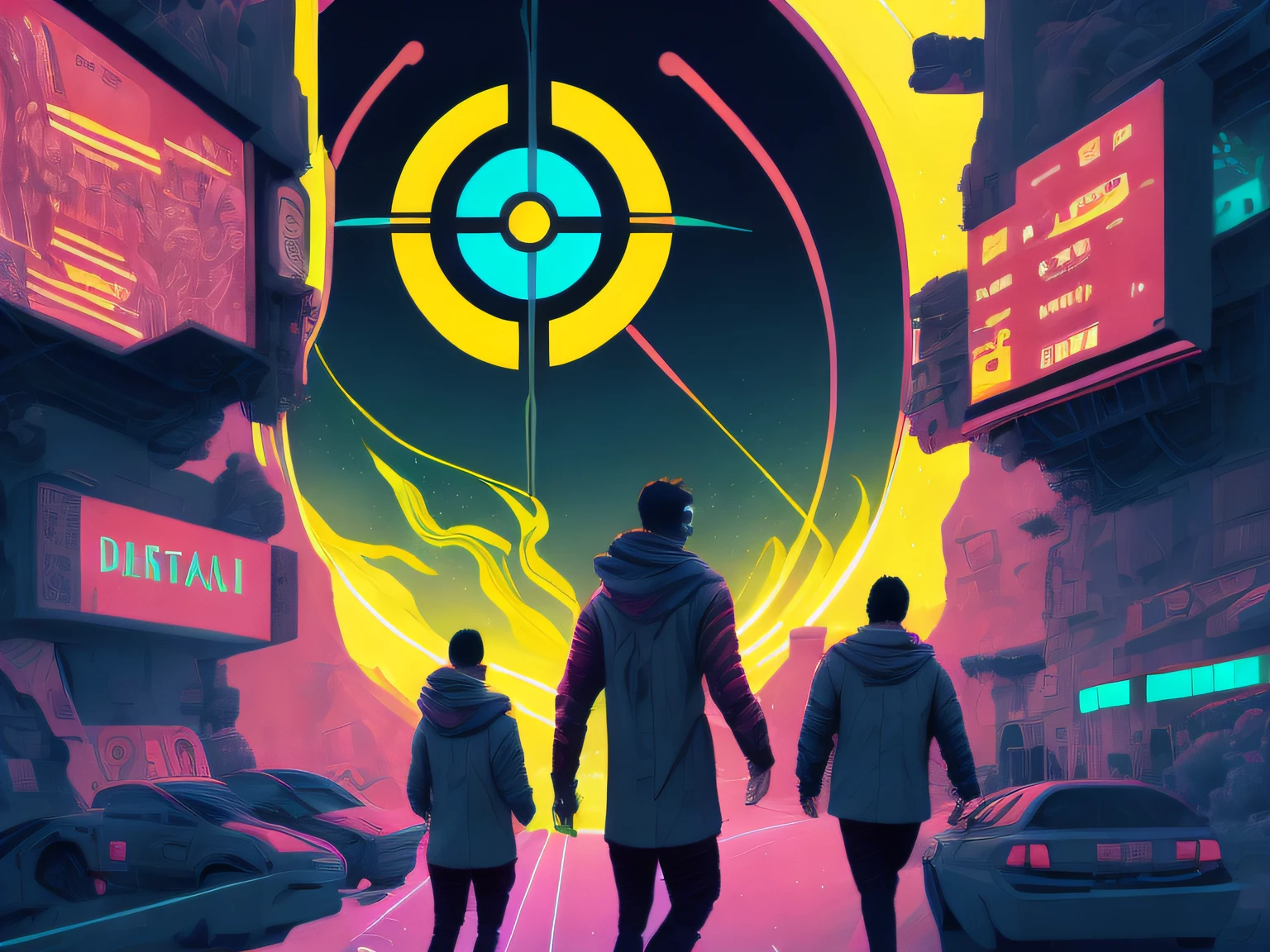 a target illustration, metas, conquistas, contabilidade, cores neon por Kilian Eng