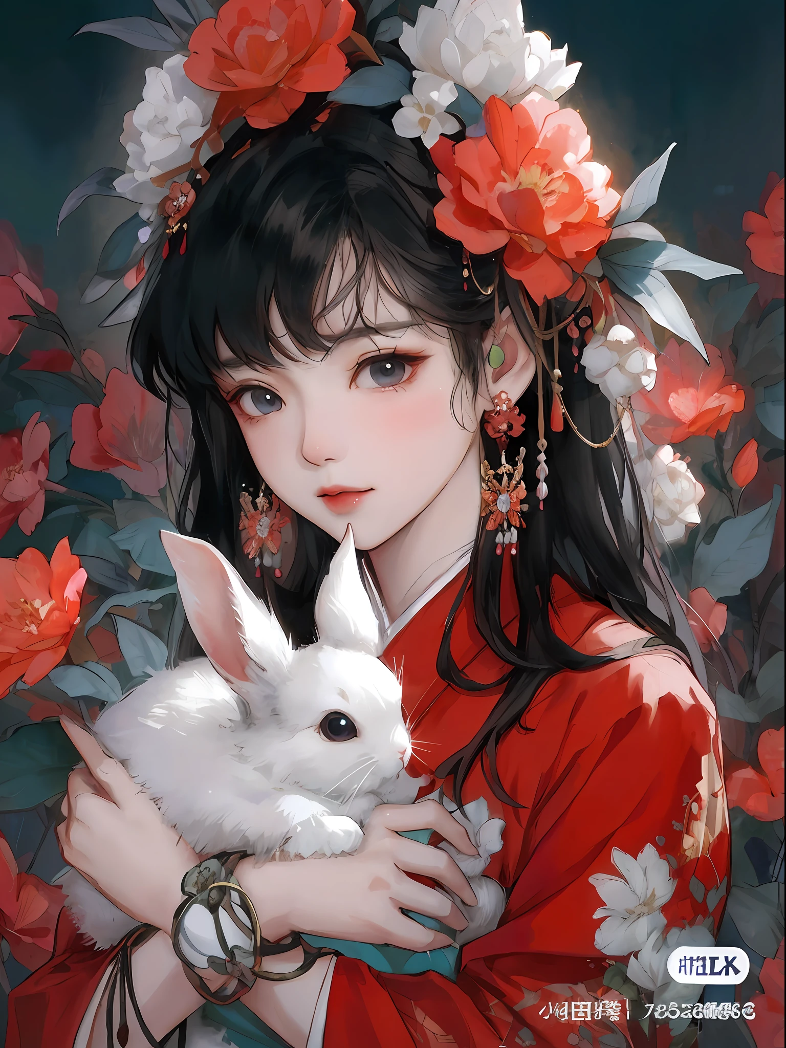 anime girl with a rabbit in her arms, guweiz, artwork in the style of guweiz, palace , a girl in hanfu, by Yang J, 中 元 节, by Ni Tian, by Ni Duan, anime style 4 k, chinese girl, by Ye Xin, alice x. zhang, cute detailed digital art