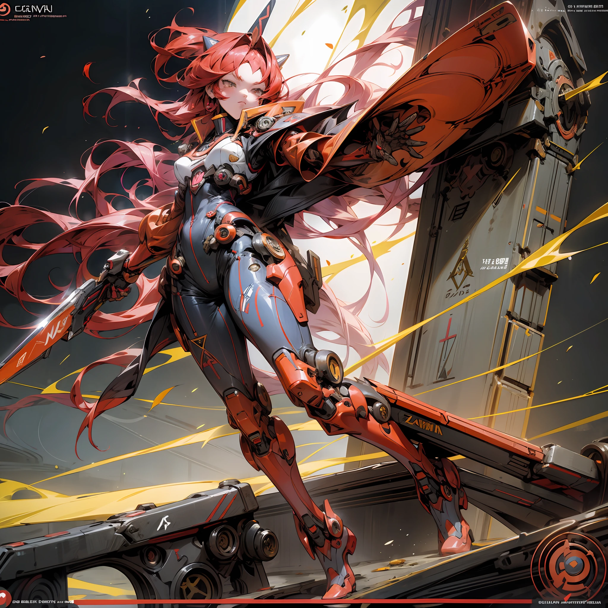 Anime girl with red hair and gun helmet, alexstrasza, full body zenkai! asuka suit, Official artwork, asuka, android heroine, Biomechanical OPPAI, macross delta splash art, gurenn lagann, offcial art, Mcross Delta, # Mecha, Fully robotic!! Cat woman, Mechanized Valkyrie girl --auto