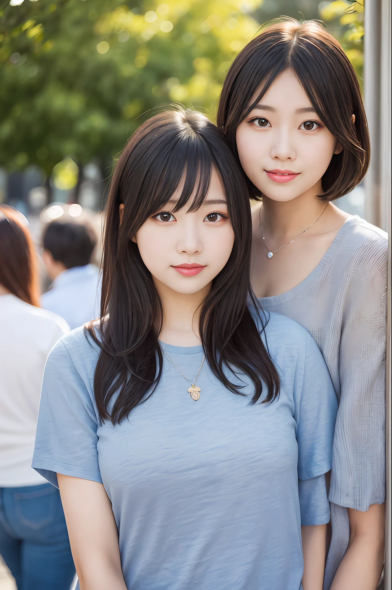 2girls,duo,St. Peter's Square background,crowd, matured female,photo, realistic, best quality, hires, detailed background, diffused sunlight, depth of field, bokeh